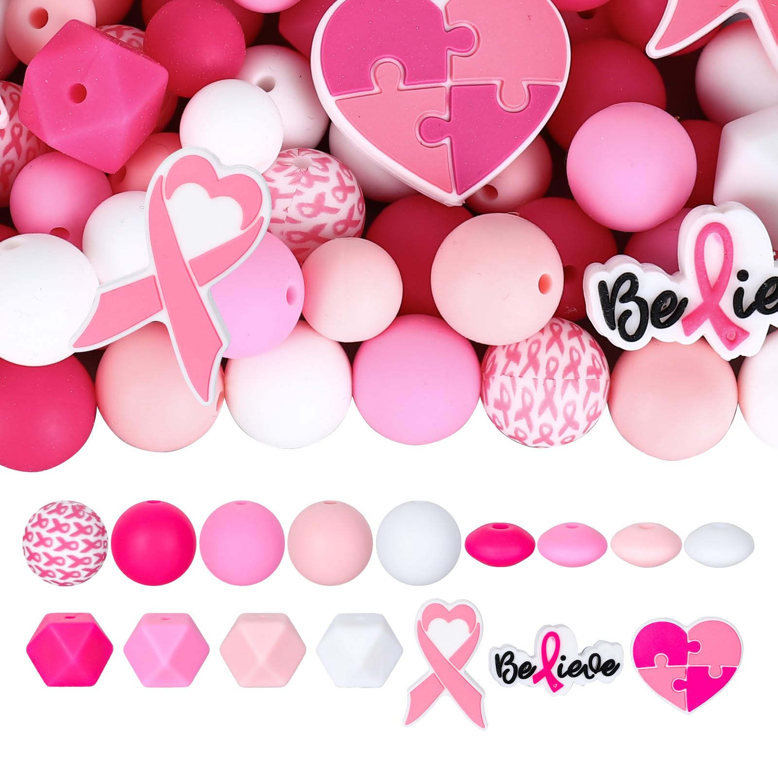 Perles en silicone rose pour bijoux et porte-clés de loisirs créatifs