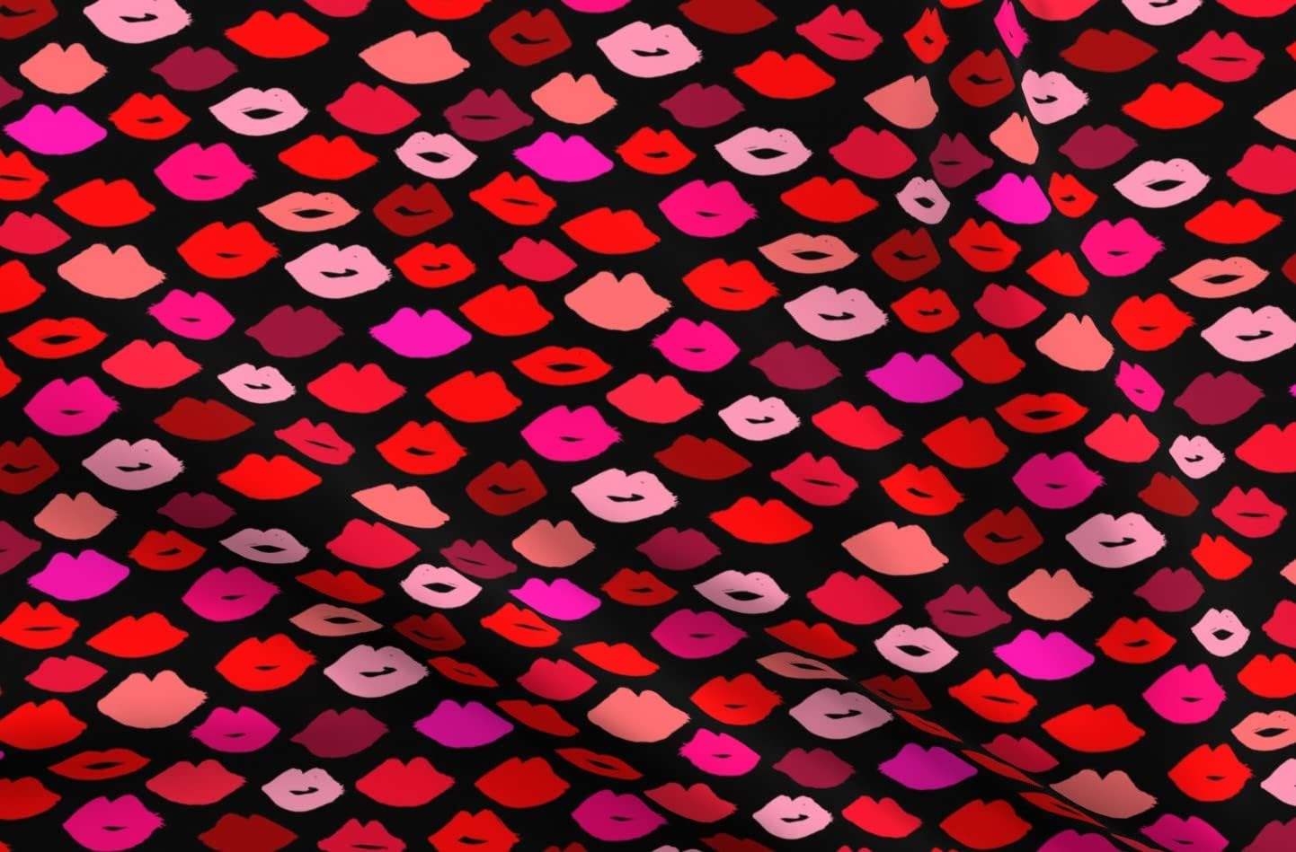 Spoonflower Fabric - Lips Lipstick Kisses Beauty Makeup Fashion Girl Illustration Print Printed on Organic Cotton Sateen Fabric by The Yard - Sewing Quilting Apparel Home Decor