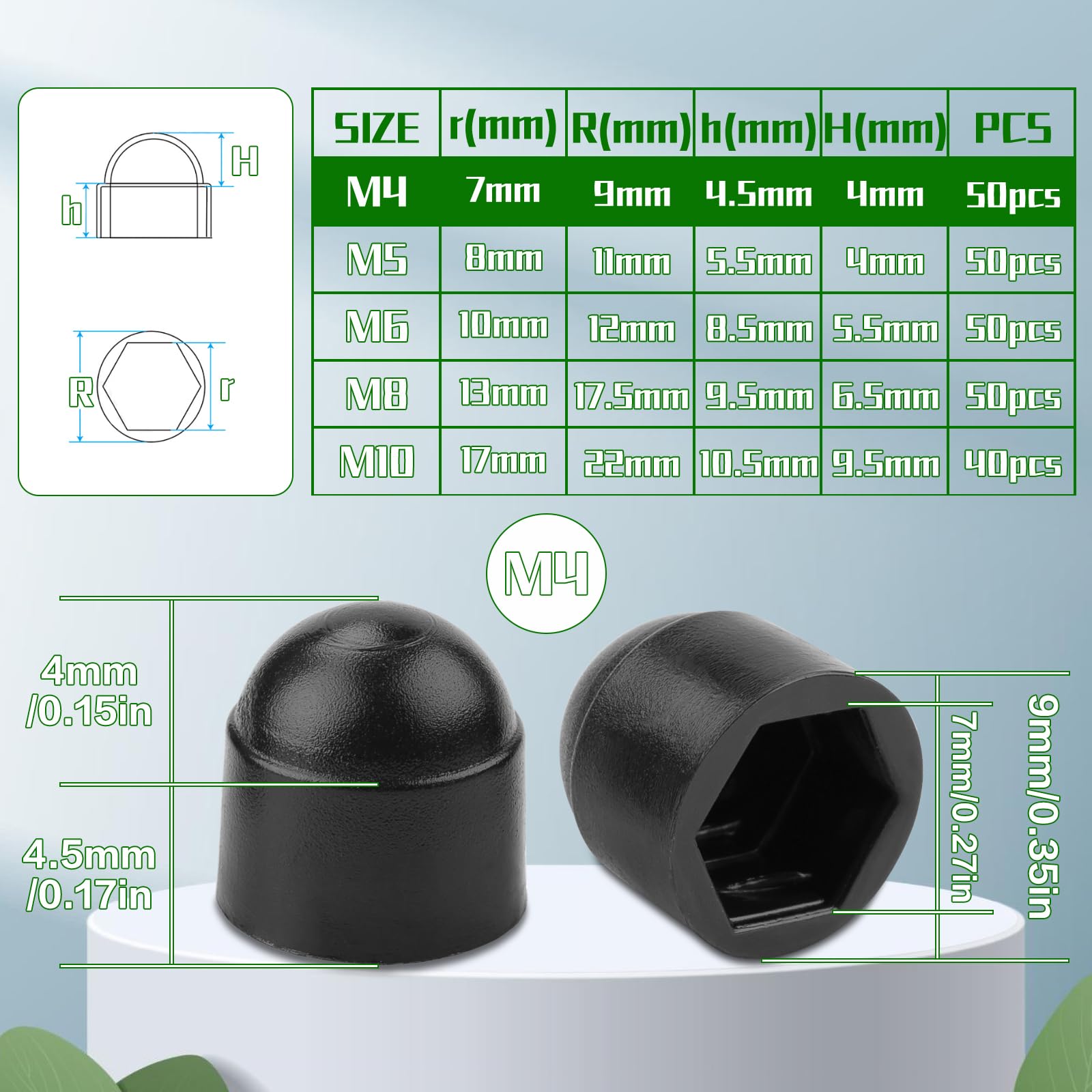 SWTYExt Coprivite M4 Plastica Tappi per Viti 50 Pezzi Tappi Protezione per Dadi Calotta in Plastica per Viti Copertura per Dadi Aste Filettate