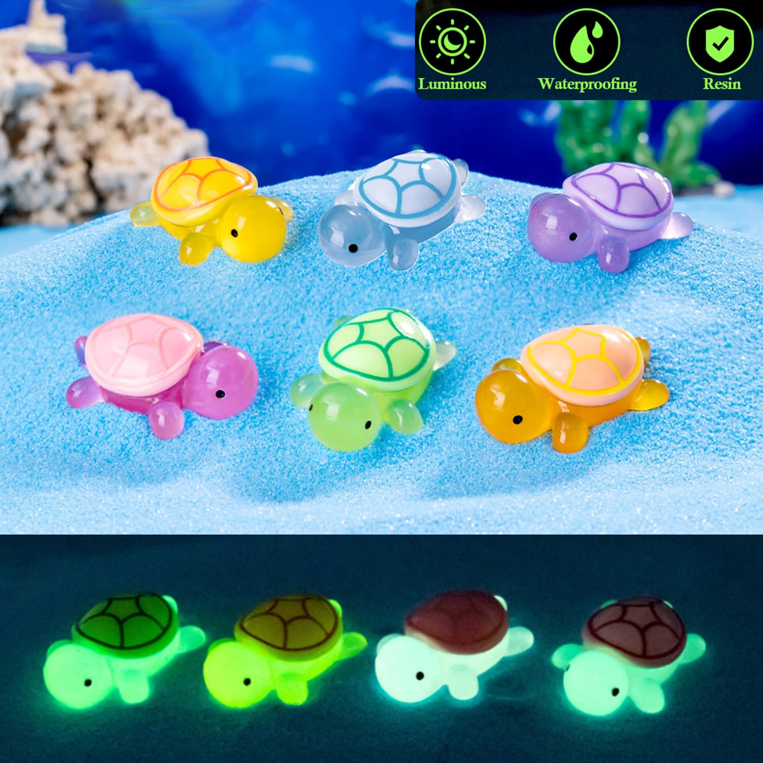 60 Mini Tortugas De Resina Que Brillan En La Oscuridad – 6 Colores, Para Manualidades Y Decoración De Jardines