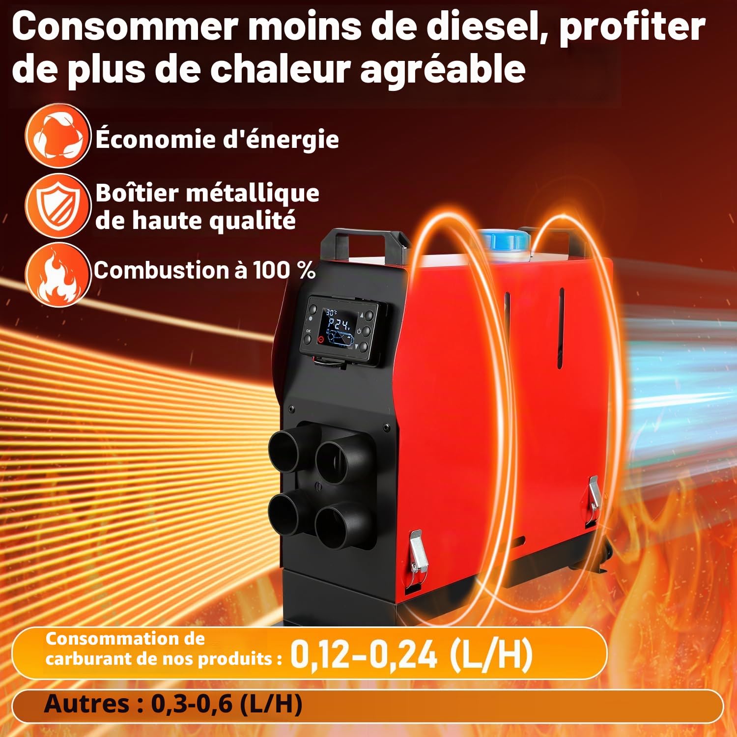 Randaco 12V Chauffage Autonome Diesel, 8KW réchauffeur d'air Diesel en Une pièce, Chauffage air Diesel avec Silencieux, Chauffage air Diesel