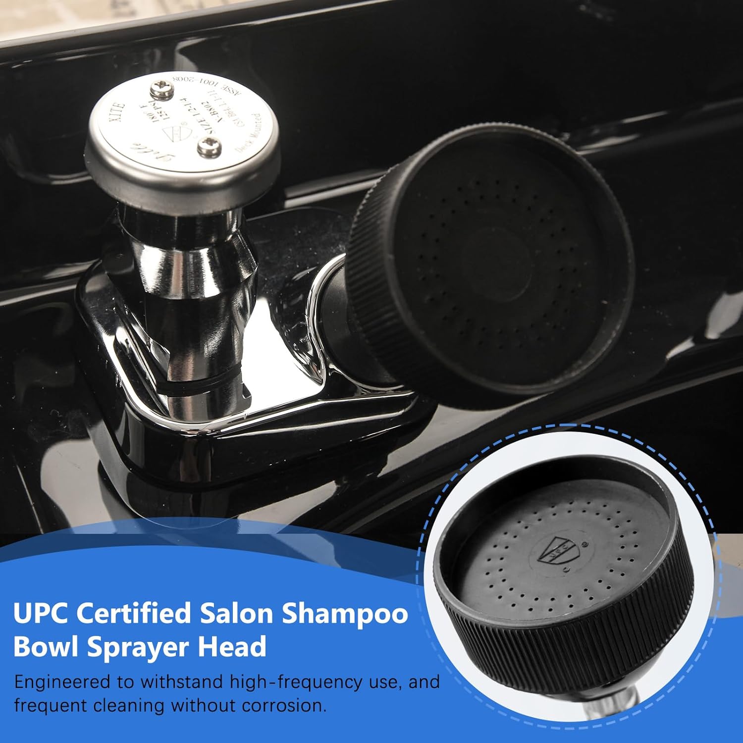 2 Pack UPC Certified Salon Shampoo Bowl Sprayer Head Hose Kit - 1/4" Thread to Attach Shampoo Bowl Faucet for Barber Shop Spa, Black Rubber Salon Sink Shampoo Bowl Hose Replacement Part