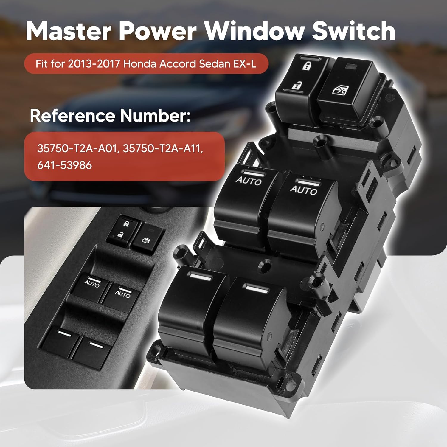Front Left Side Power Master Window Switch Compatible with Honda Accord Sedan EX-L 2013 2014 2015 2016 2017 Driver Side Double Auto Switch Button Replace#35750-T2A-A01