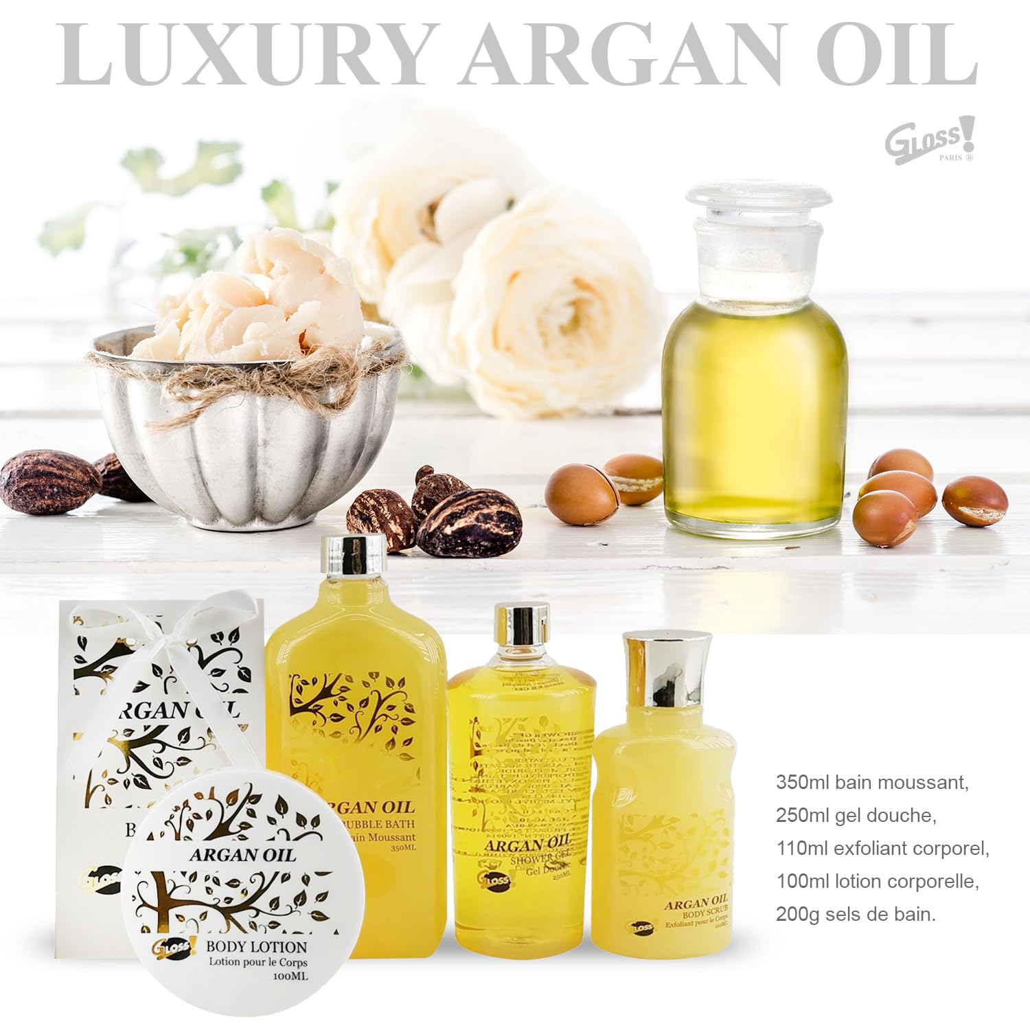 GLOSS ! Argan-Badeset – Weihnachtsgeschenkset – Geschenkidee für Frauen, Geburtstag, Lehrerin, Valentinstag, Muttertag – Wohlbefinden & Entspannung - PANIER