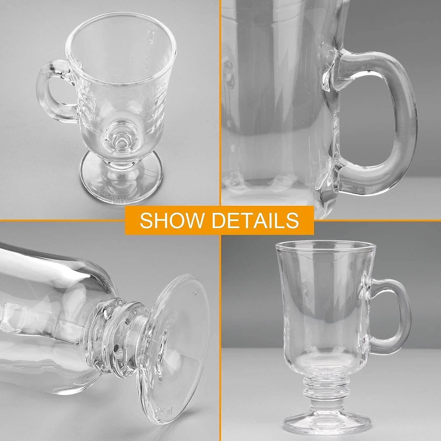 KriVat Irish Glass Coffee Mugs, 300ML Set of 2 Irish Latte Cups Milkshake Falooda & Juice Glass Cappuccino and Hot Chocolate Mugs with Handle, Clear Glass Mugs for Hot Beverages 4