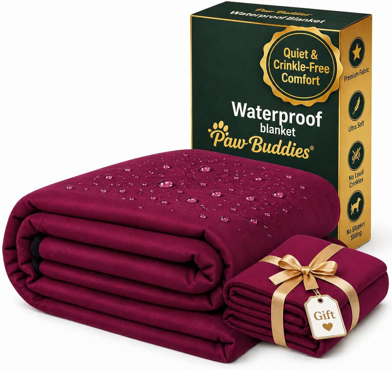 Paw Buddies Premium Waterproof Blanket 80"x90" Velvet-Feel Reversible Throw – Leakproof, Machine Washable Bed & Sofa King Size Protector for Couples, Pets & Travel + Bonus Small Blanket