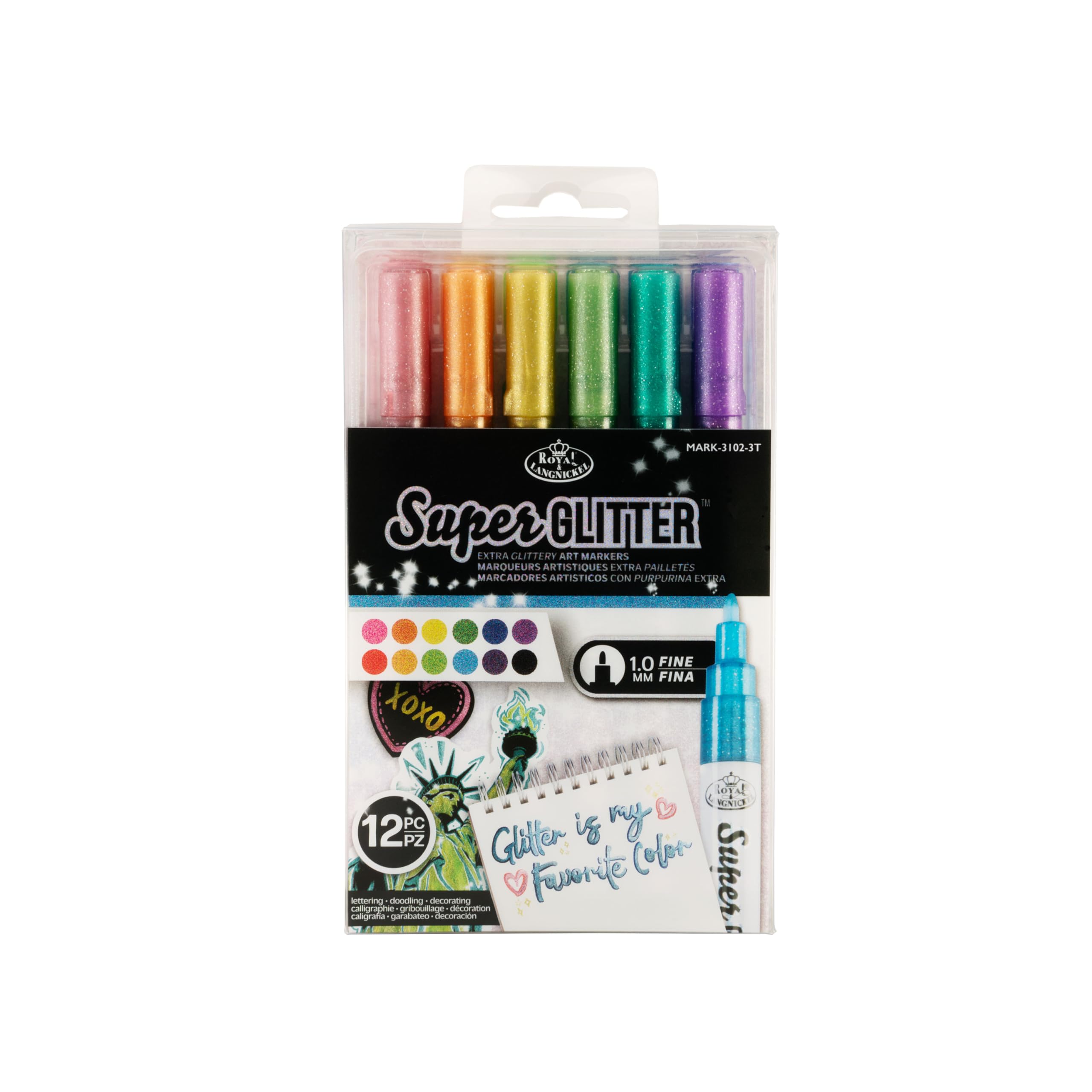 Royal & Langnickel 12pc SUPER GLITTER 1mm Markers