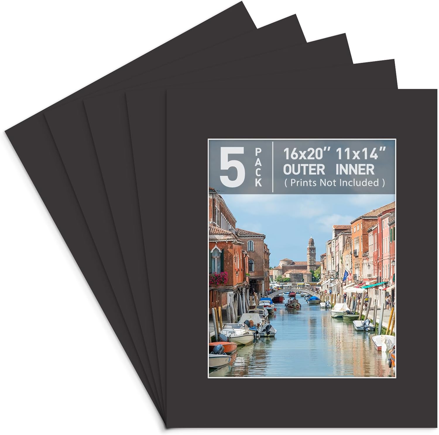Golden State Art, Pack of 5, 16x24 Picture Mats Pre Cut for 12x18 Photos, Bevel Cut 11.5x17.5 Opening, 1.4mm Thickness, White Core, Acid Free (White）