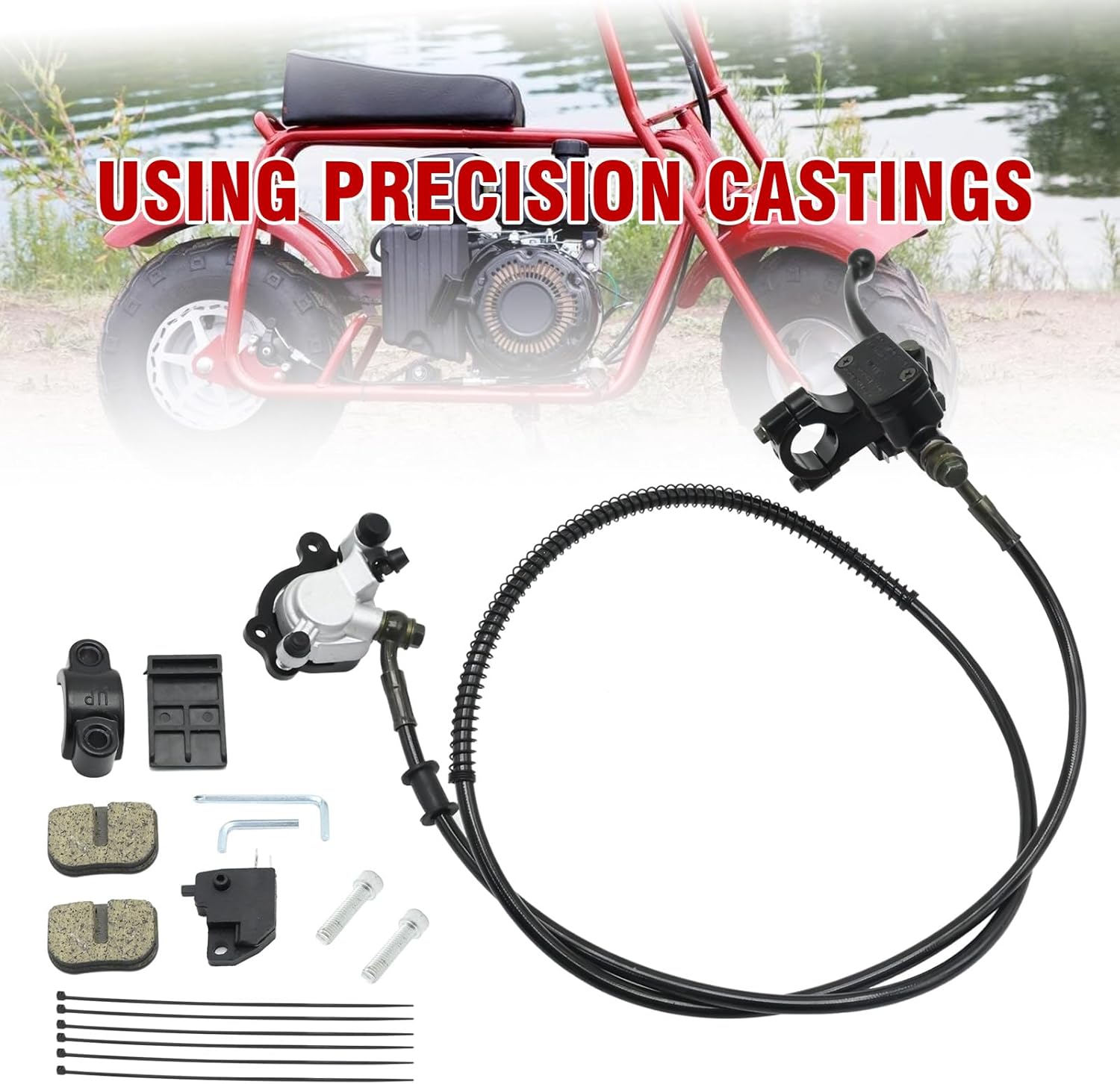 50" Hose Hydraulic Disc Hand Brake Master Cylinder Caliper with Brake Pad Assembly Replacement for 97cc 98cc 2.8HP 3.0HP Mini Bike Replacement for Baja Motorsports Doodle Bug DB30