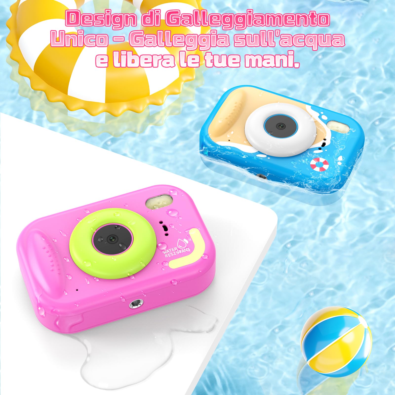 CHAKEYAKE Camara Acuatica Infantil, 1080P IP67 Cámara Fotos Impermeable con Tarjeta 32GB, Pantalla de 2.4'', Zoom Digital 10X, Juguete para Piscina y Playa, Regalo para Niños Niñas de 3–12 Años - 4