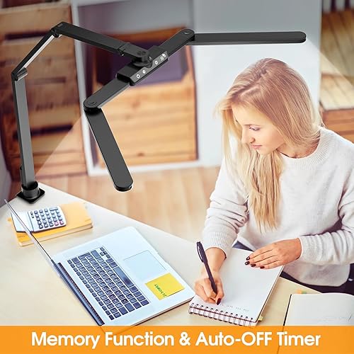 Miniatura 9 de ShineTech Lámpara LED de escritorio para oficina en casa, 25 modos de iluminación, lámpara LED con brazo oscilante con abrazadera, sensor de gestos,