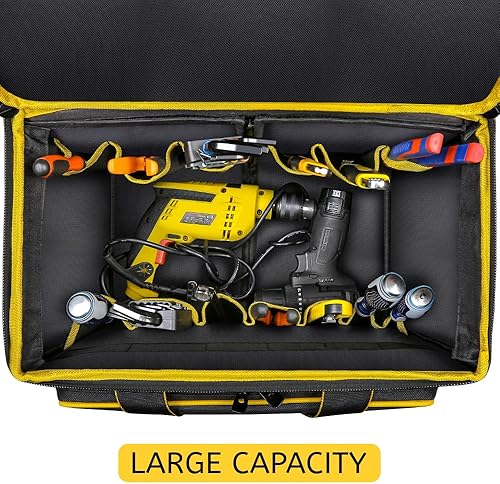 Miniatura 7 de Bolsa de herramientas con ruedas de boca ancha de 18 pulgadas, 32 bolsillos con mango telescópico y 2 ruedas, color negro