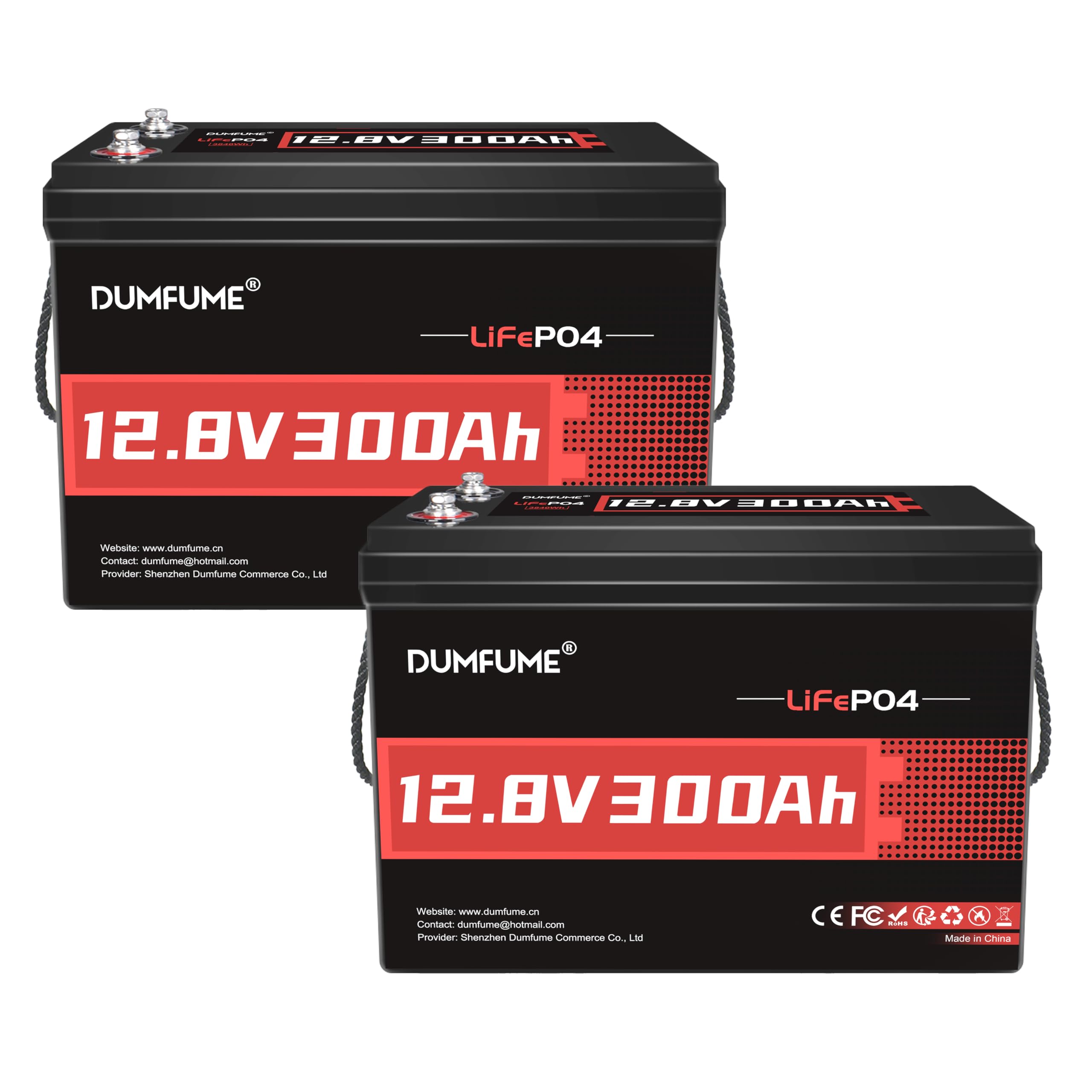 2 Packs 12.8V 300Ah Lithium LiFePO4 Battery With 200A BMS