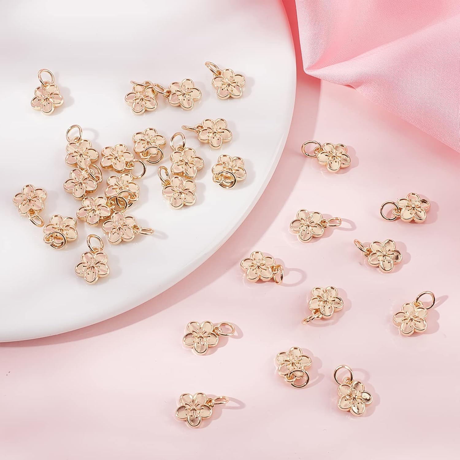 Beebeecraft 40Pcs Gold/Silver Flower Charm 10.5x12mm Small Peach Blossom Dangle Charm Pendants with Jump Rings for DIY Jewelry Making - Image 4