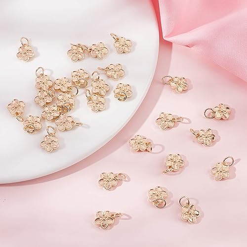 Miniatura 4 de Beebeecraft 1 caja de 40 dijes de flores chapados en oro de 14 quilates, colgantes de flor de durazno con anillos de salto para manualidades,