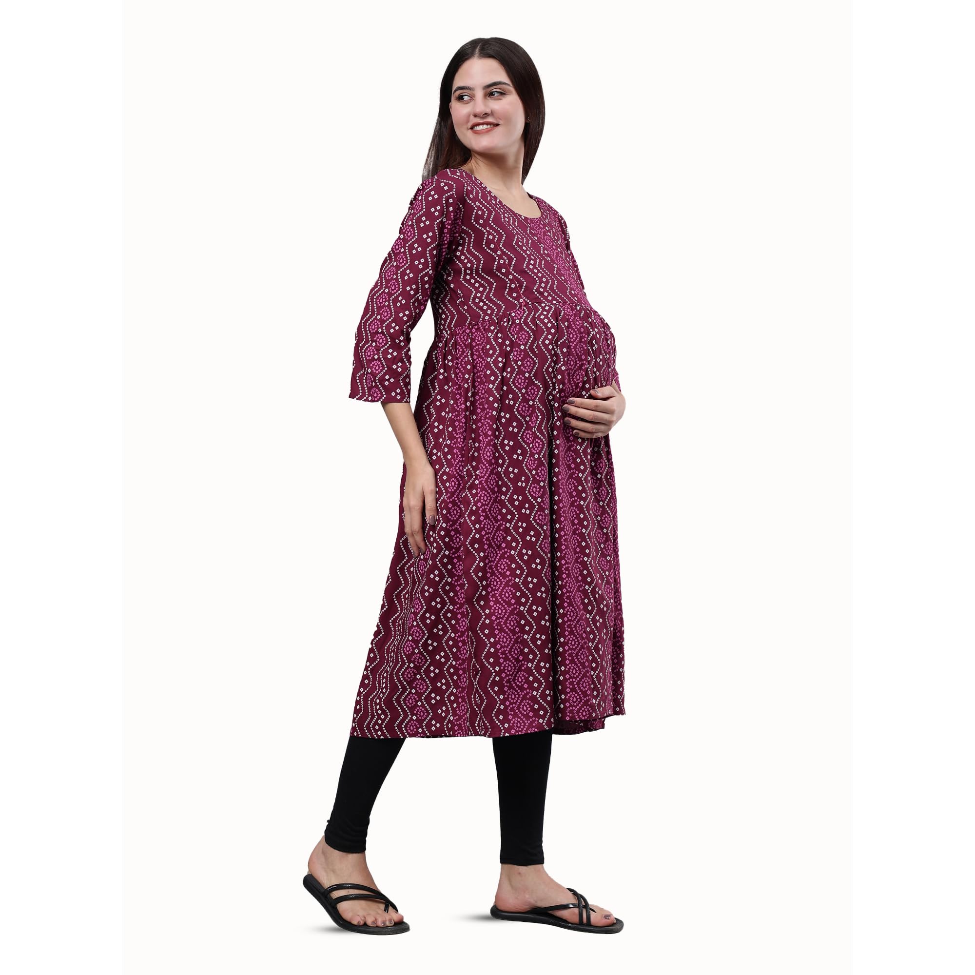 CEE 18 Women's Rayon Maternity Feeding Regular Fit Kurti with Zippers, Comfortable for Pre and Post Pregnancy, Easy Nursing Access, Suitable for All Women (2XL, Magenta) 1