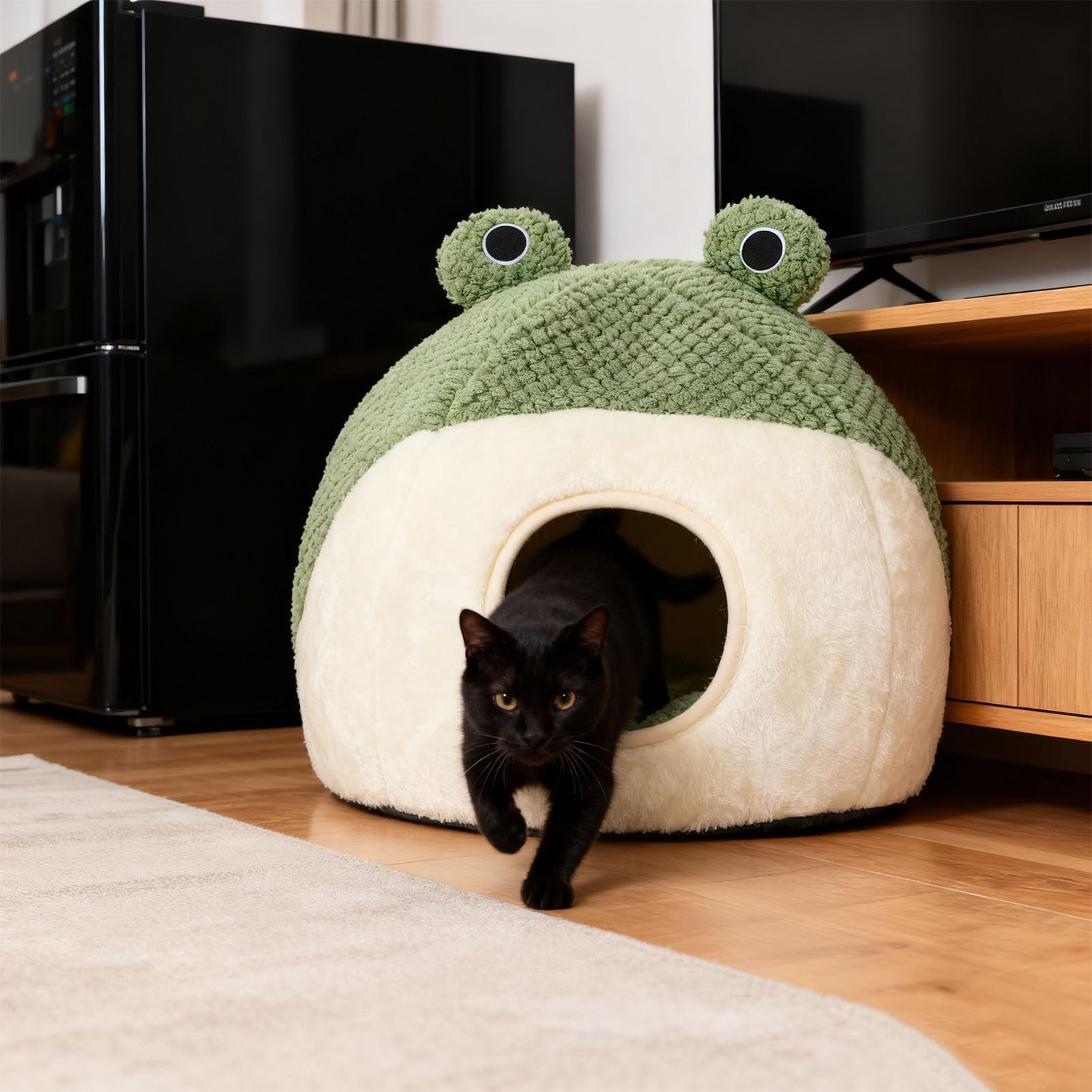 Cama Cueva para Gatos, Bonita casa Cerrada de Felpa Suave con cojín extraíble y Lavable para Gatos de Interior, Cama para Mascotas (M (Grande Taille))