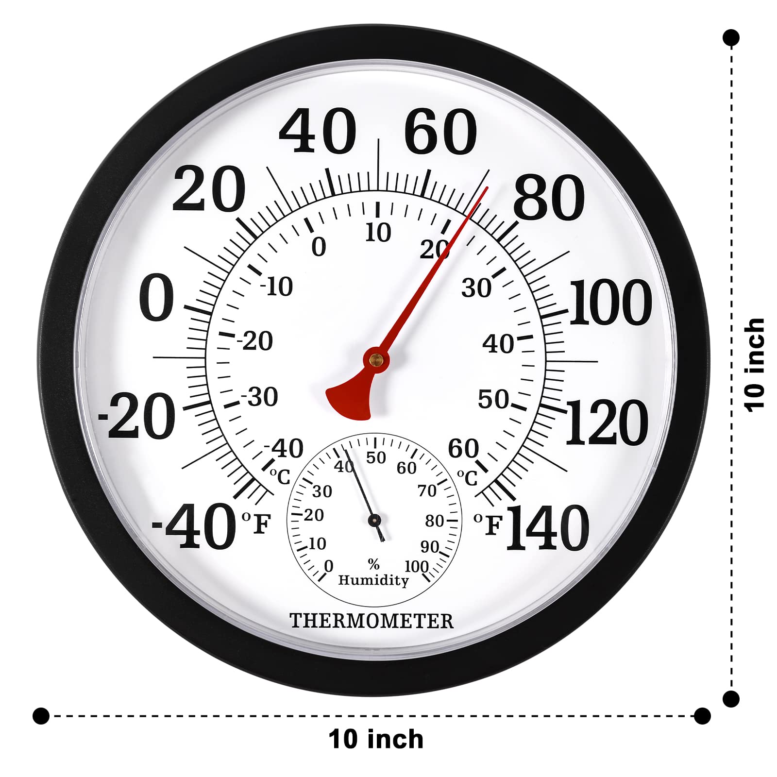 Thermomètre d'intérieur et d'extérieur de 26,7 cm à grands chiffres – Thermomètre hygromètre imperméable à l'eau, pas besoin de piles – Thermomètres d'extérieur pour terrasse, maison, décoration de