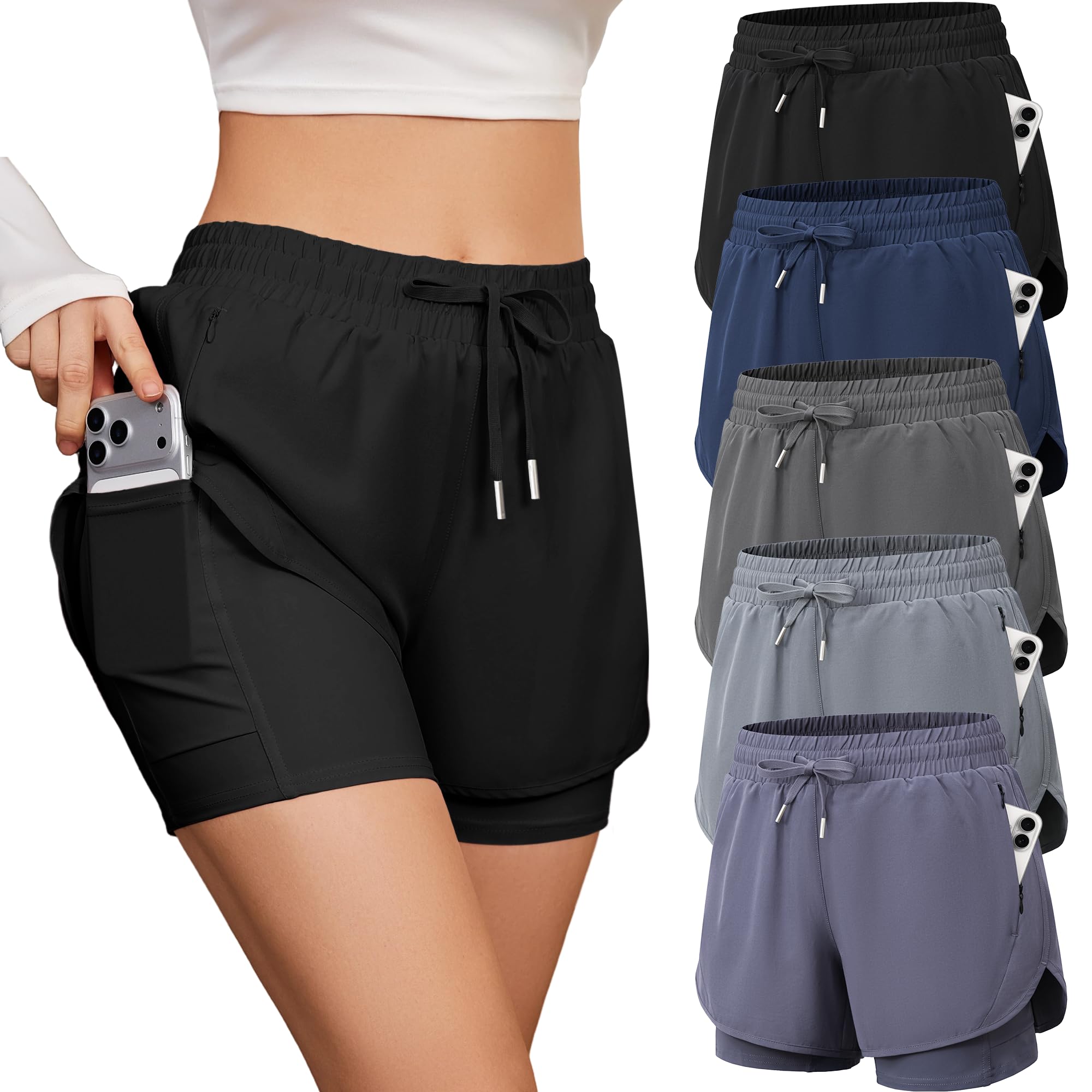 CE' CERDR 5 Pack Women's 2 in 1 Running Shorts