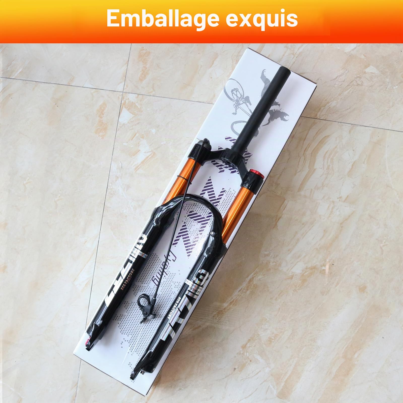 Fourche VTT, Fourche Avant VTT à Amortissement pneumatique, débattement 120 mm, Tube Droit 1 1/8 Pouce, axe Rapide QR 9 mm × 100 mm, Fourche à Suspension pneumatique pour VTT XC/AM