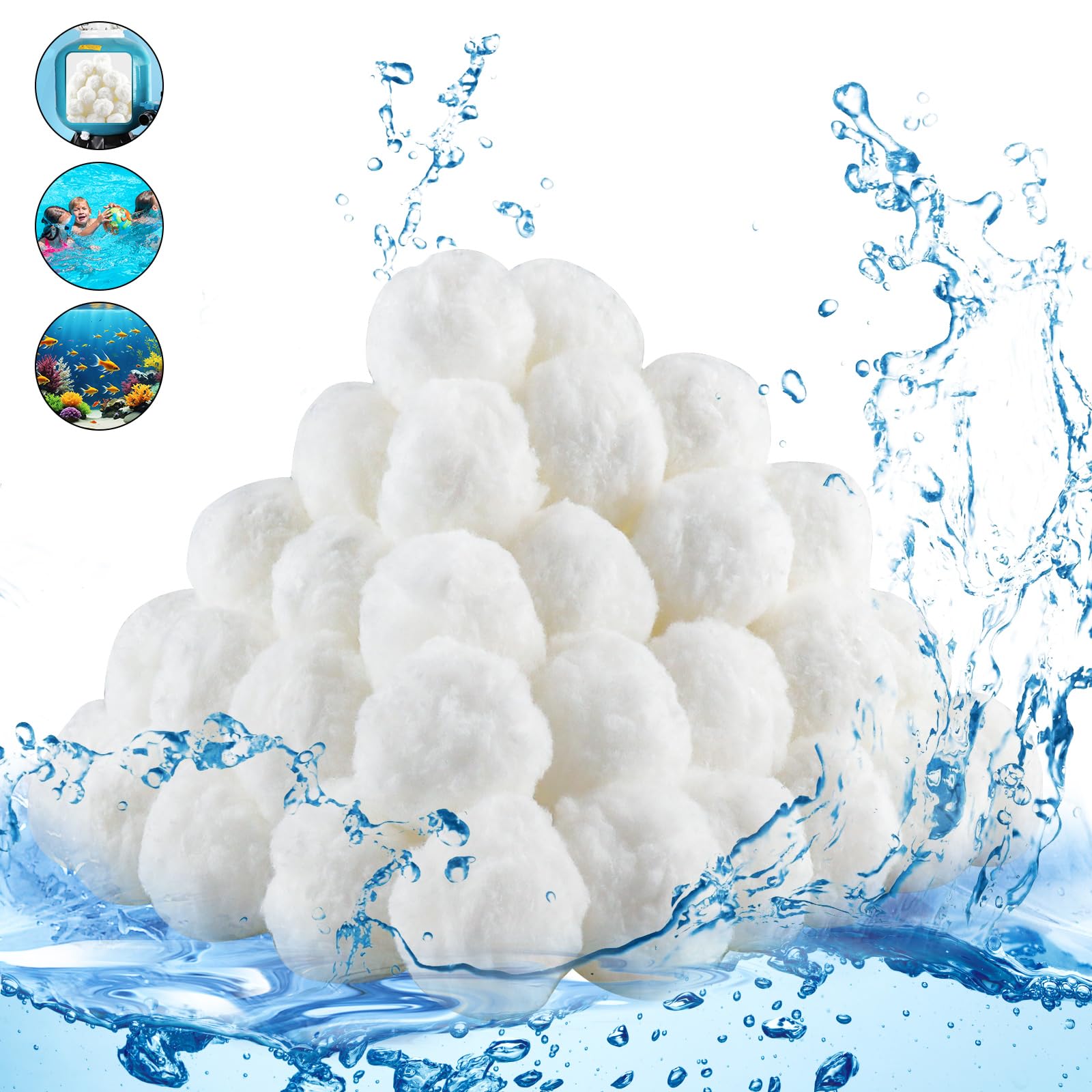 Bolsas de Filtro de Piscina,1300 G Bolas Filtro Piscina Reemplaza 46.5 kg de Arena de Filtro, Reutilizables Sistema de Filtración para Piscinas, Acuarios y Bombas de Filtro
