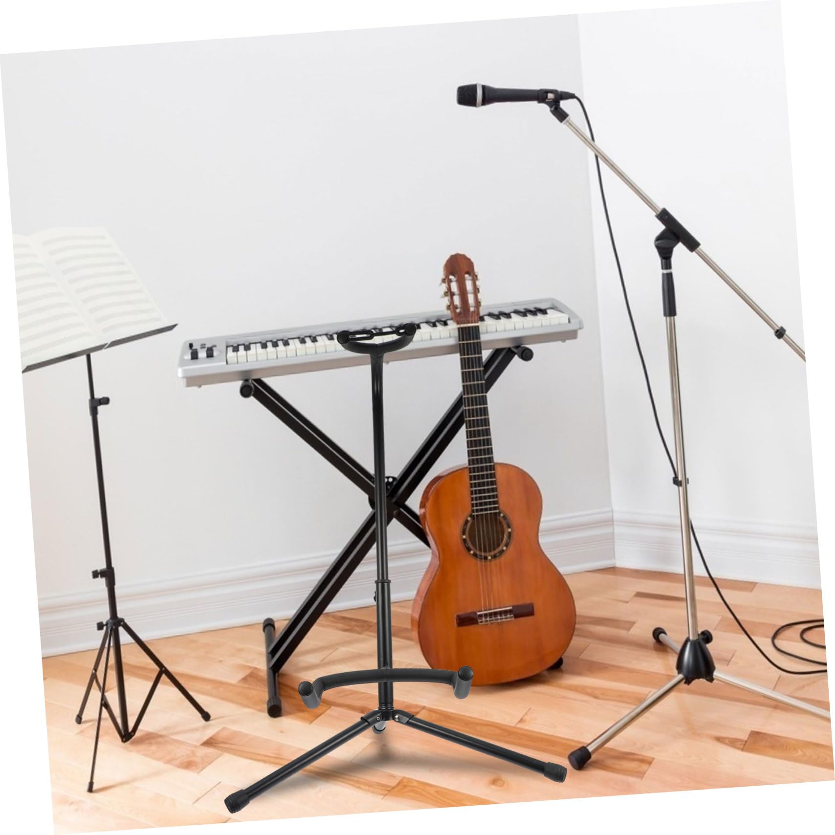 BESTonZON Supporto Pieghevole per Chitarra in Ferro, Nero, Verticale e Leggero, per Esposizione in Negozio di Chitarre, Stabile e Portatile