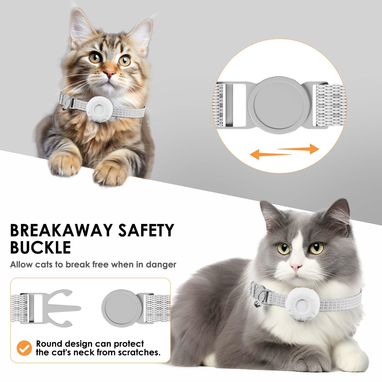 Rastreador GPS para gatos, collar rastreador de gatos con hebilla elástica de seguridad, compatible con Apple Find My App (solo iOS), sin tarifa mensual, impermeable (rastreador blanco, collar