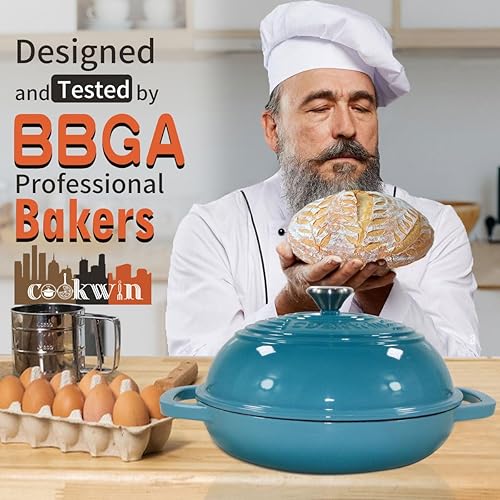 Miniatura 6 de Pan de hierro fundido esmaltado con tapa, sartenes de pan de 11 pulgadas para pan casero, horno de pan de 6 cuartos de galón, horno holandés para