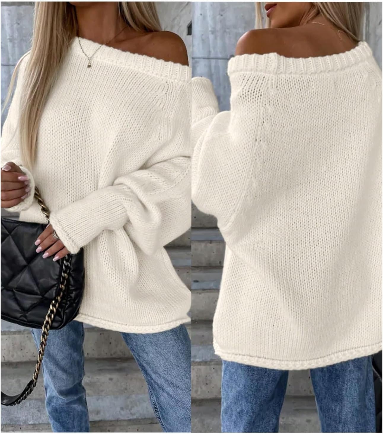 GORGLITTER Women's Off The Shoulder Sweater Oversized Long Sleeve Knit Loose Pullover Long Sweaters Tops Jackets Outfits - Image 5