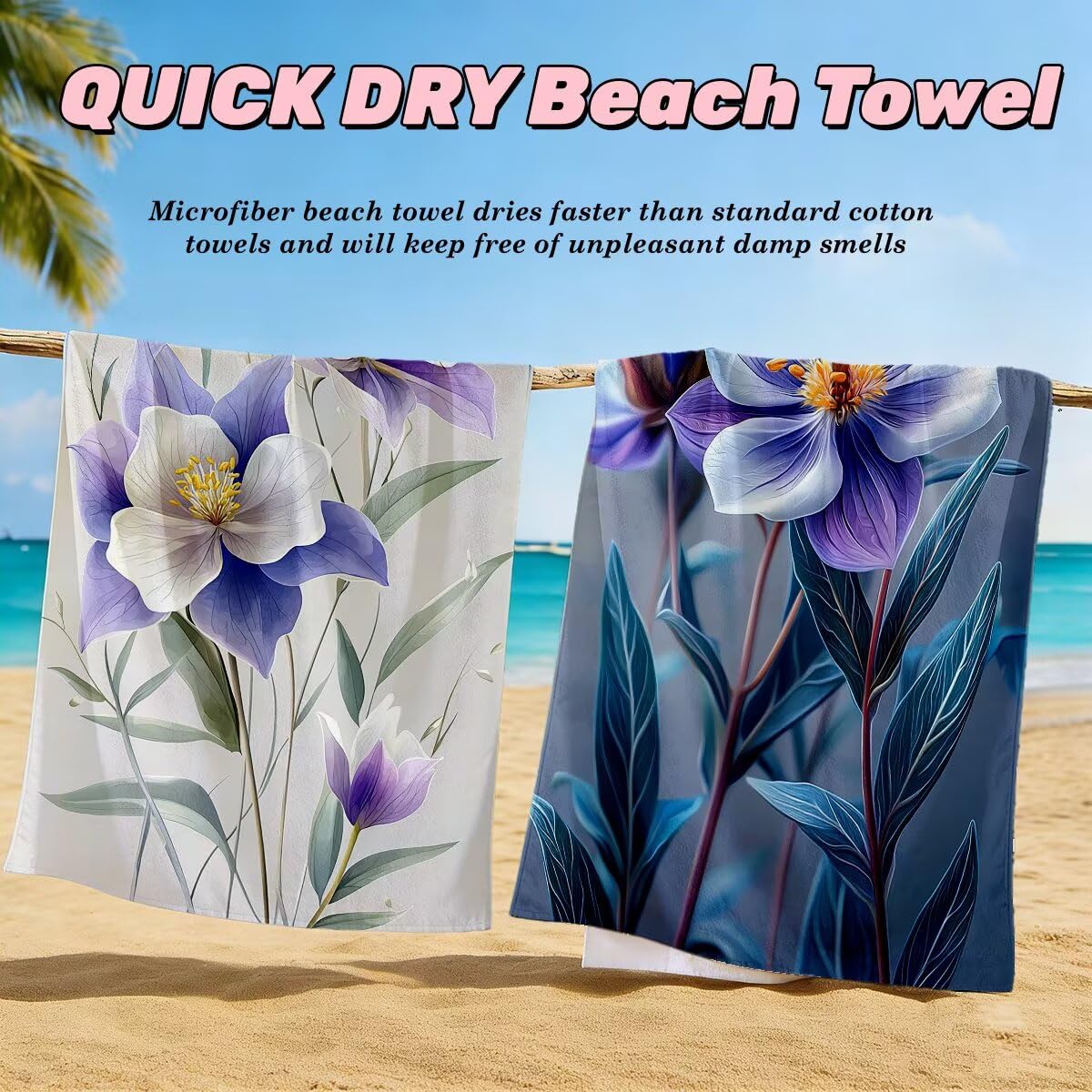 Toalla Playa 80x160 cm, Toalla Gimnasio Microfibra Secado Rapido, Juego de 2 Antiarena Toallas de Playa, Ligera Compacta Toallas Microfibra Grande para Viaje, Regalo Hombre Regalo Mujer (Flor) -4205