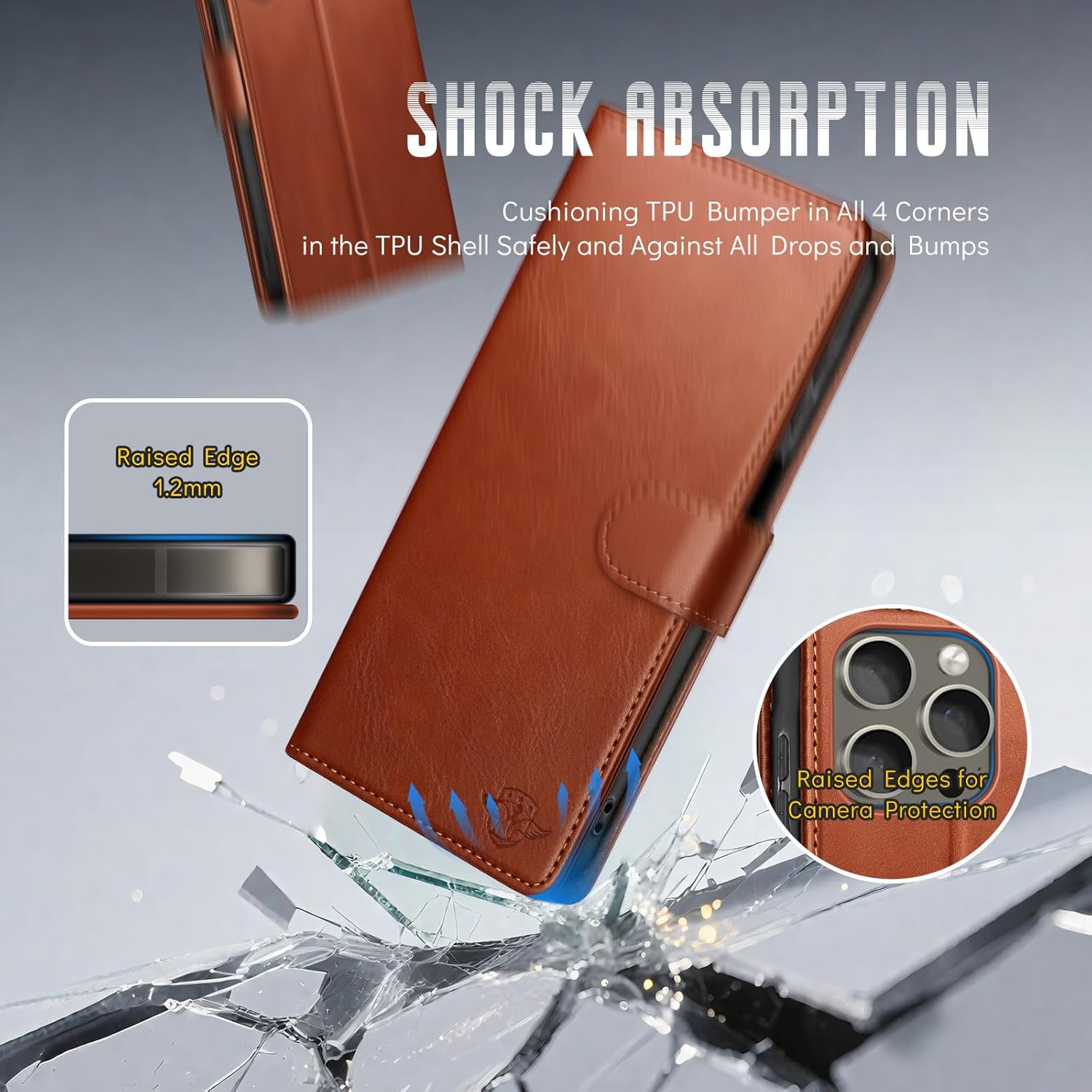 Wallet Case for iPhone 16 Pro 6.3" with RFID-Blocking Credit Card Holder, PU Leather Folio Flip Cover Women Men Protective Phone Case Compatible with Apple 16 Pro, Light Brown - Image 6