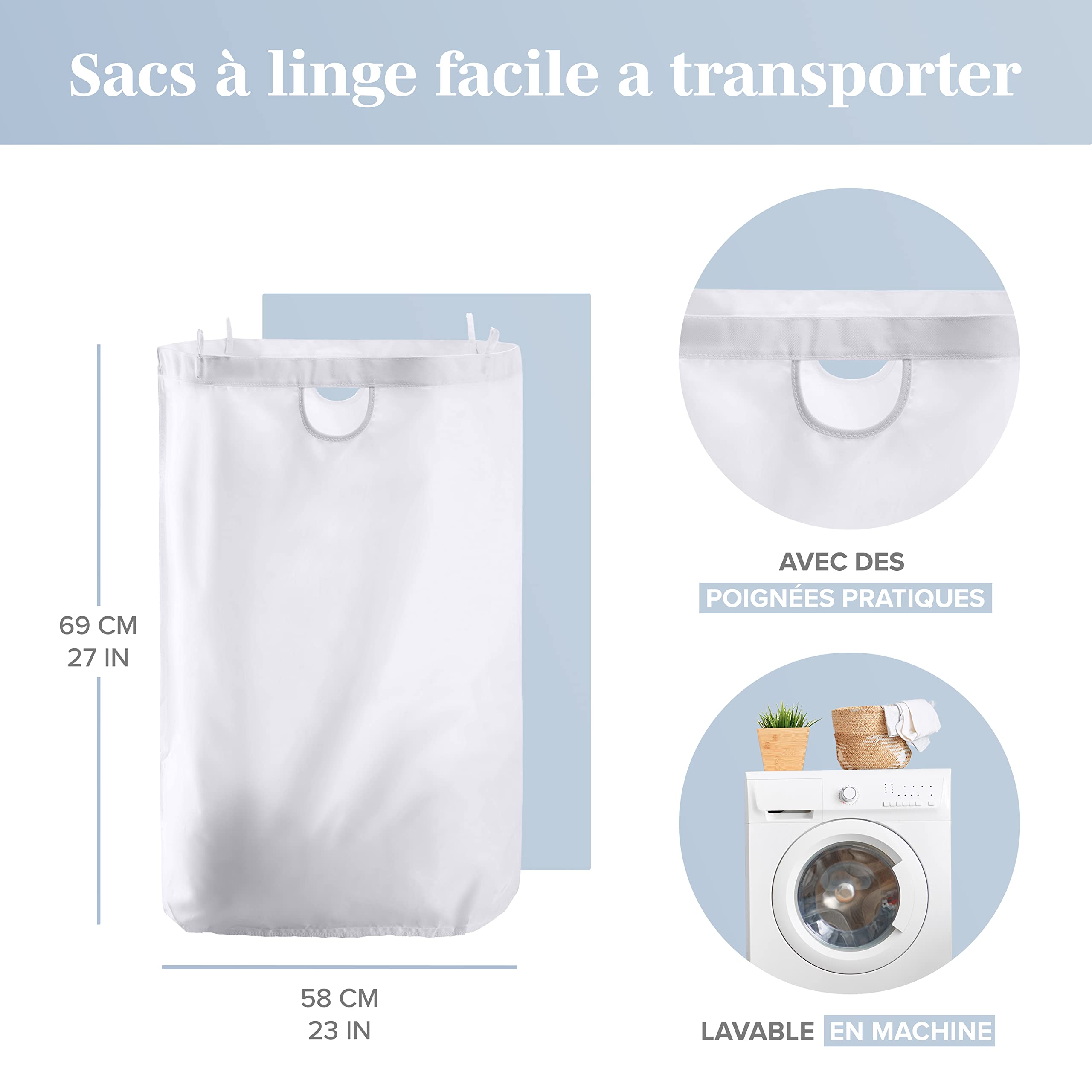 LONBET 150L Panier a Linge 2 Compartiment avec Couvercle et Cadre Bambou Robuste - Esthétique avec Poignées Latérales, Tissu Respirant - Sac Amovible Gris Clair