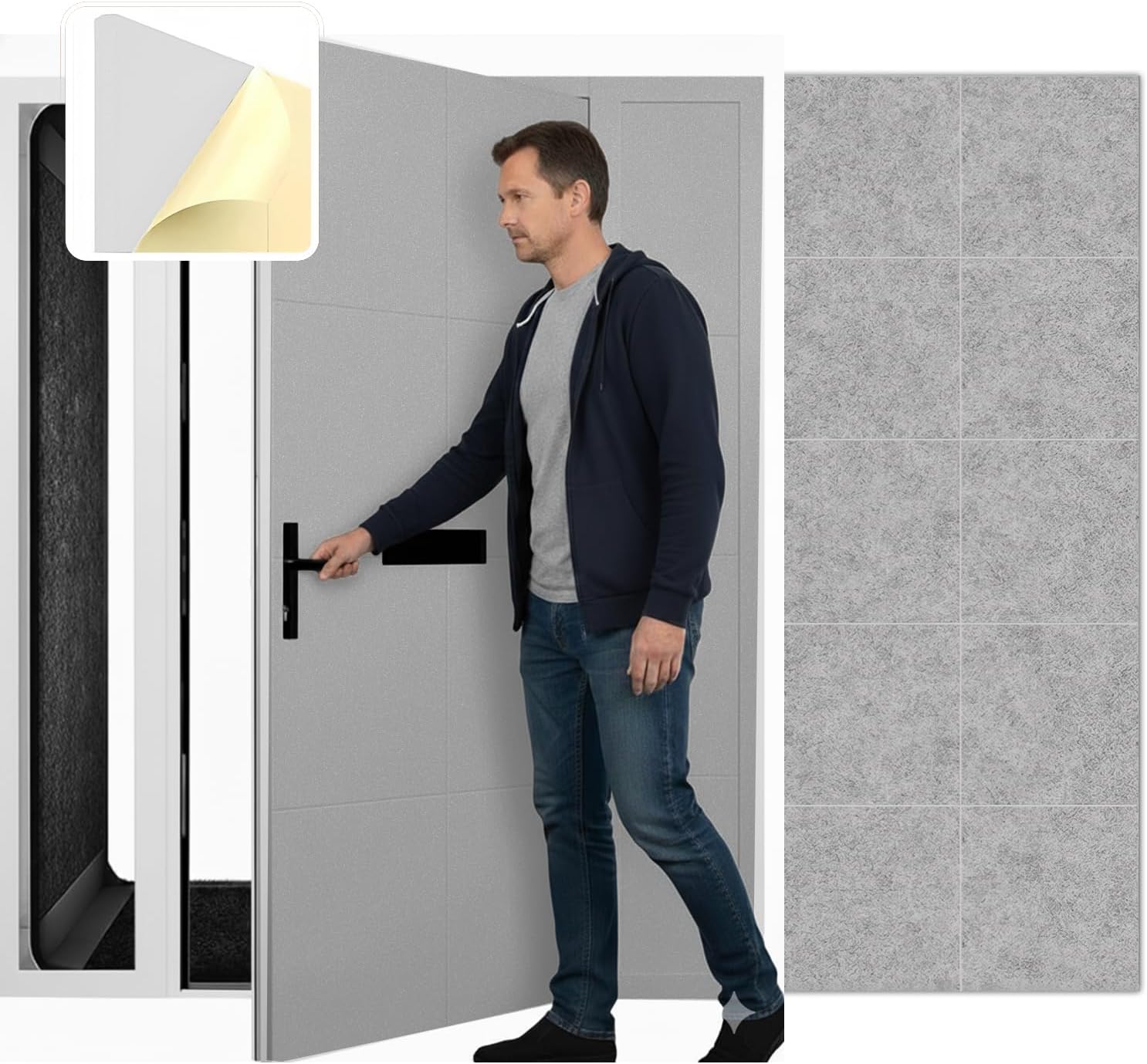 Arrowzooom 20 Gray Self-Adhesive Door Kit PRO Polyester Foam Soundproof Panels Peel & Stick Noise Reduction -40db Thick Acoustic Treatment Fire Retardant 12x12x0.78in for Recording Studio 1244