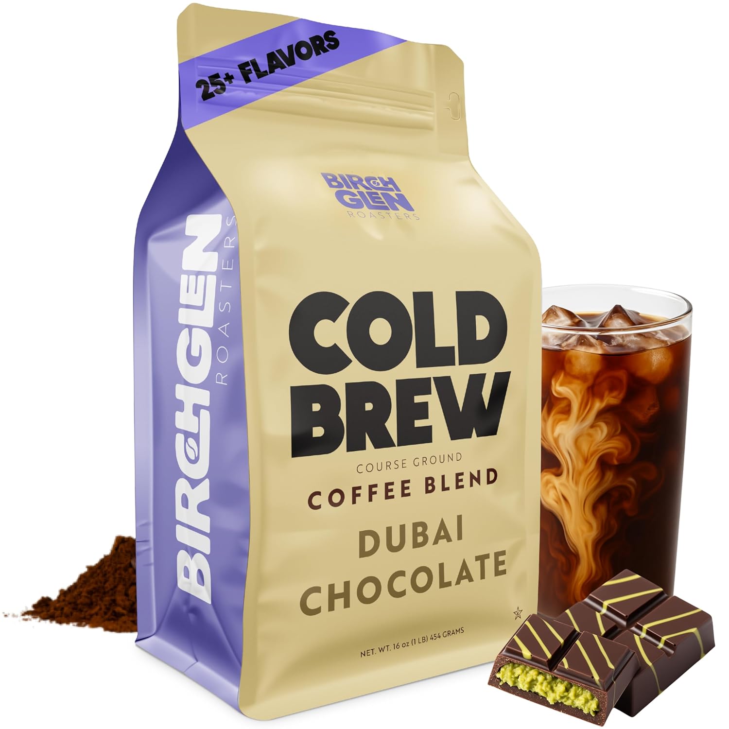 Birch Glen Roasters Cold Brew Coffee | Dubai Chocolate | Flavored Coarse Ground Coffee | Artisanal Roasting | 100% Arabica |1 LB