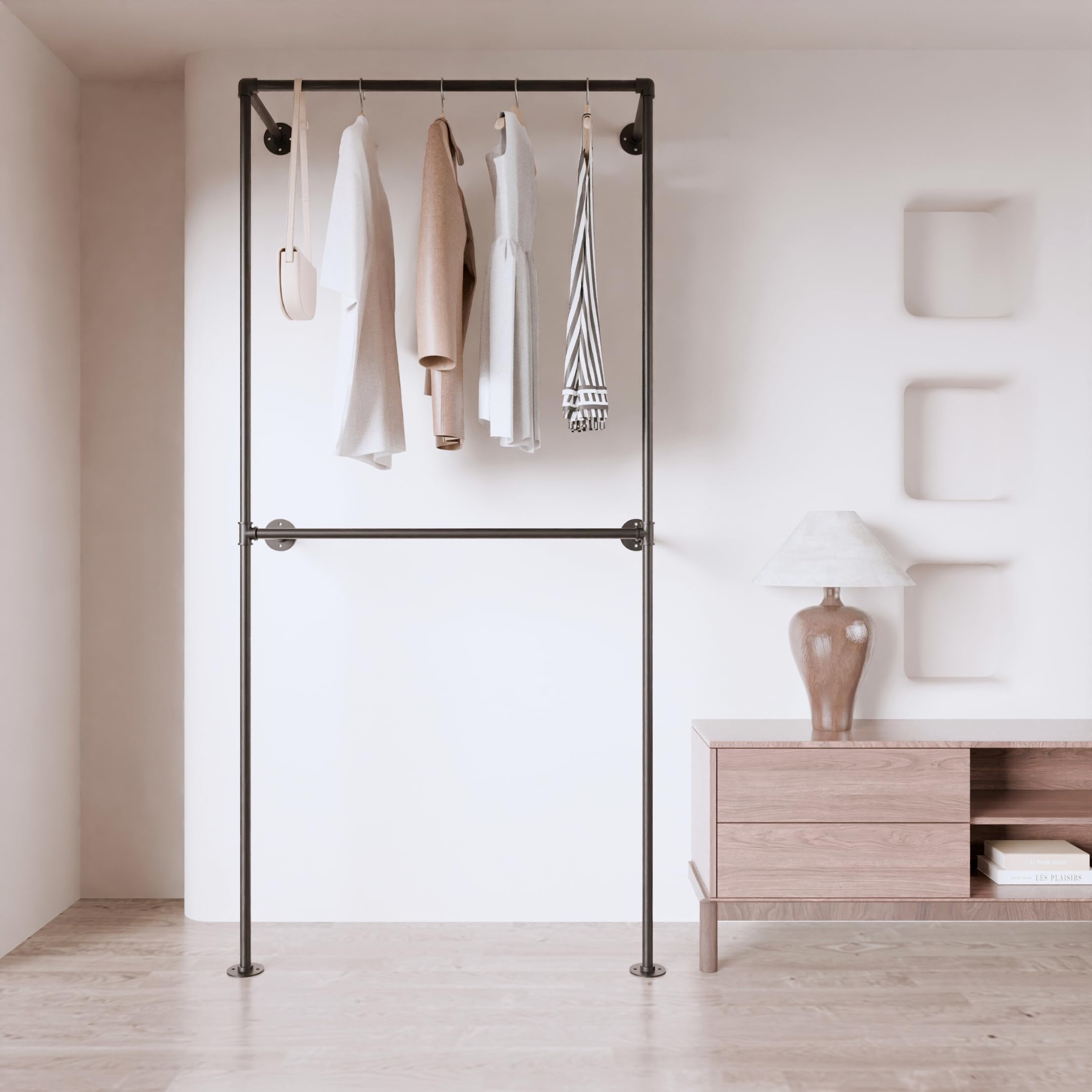 Industrial Pipe Clothing Rack Heavy Duty Wall Mounted Clothes Rack Retail Display Hanging Garment Rod for Laundry Room