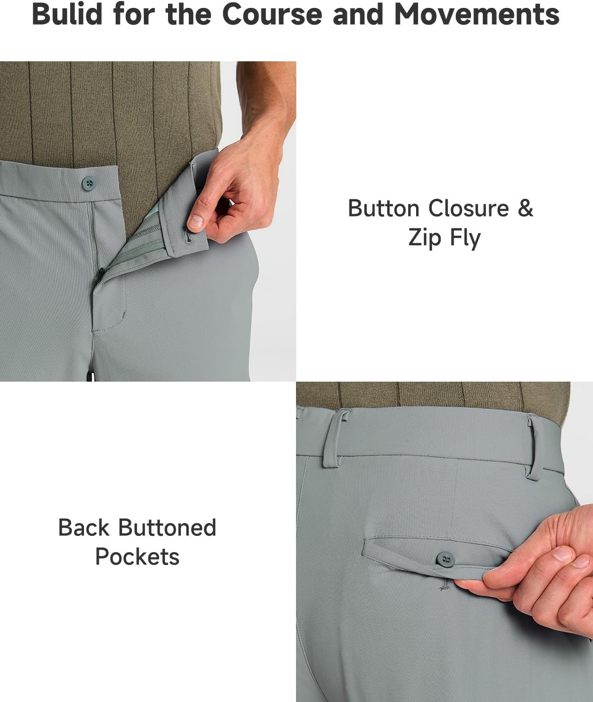 Mens Classic Fit Golf Pants Stretch Dress Pants 30''/32''/34'' Lightweight Casual Suit Pants with Pockets - Image 6