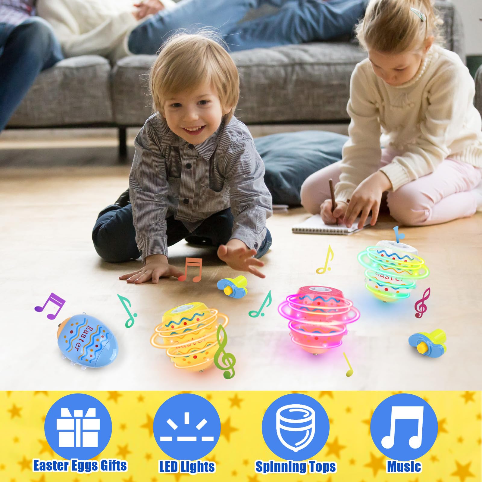 Aitsite Zabawki Wielkanocne dla Dzieci - 6 Jajek Wielkanocnych Świecących z Bączkiem Muzycznym Mrugającym - Magiczna Zabawka ABS dla 3-10 Lat