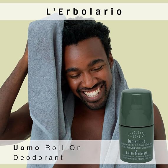 L'Erbolario Uomo Roll On Deodorant - Men's Deodorant with Baobab and Green Coffee Extract - Inhibits Odors, Softens Skin - For All Skin Types - 1.6 oz