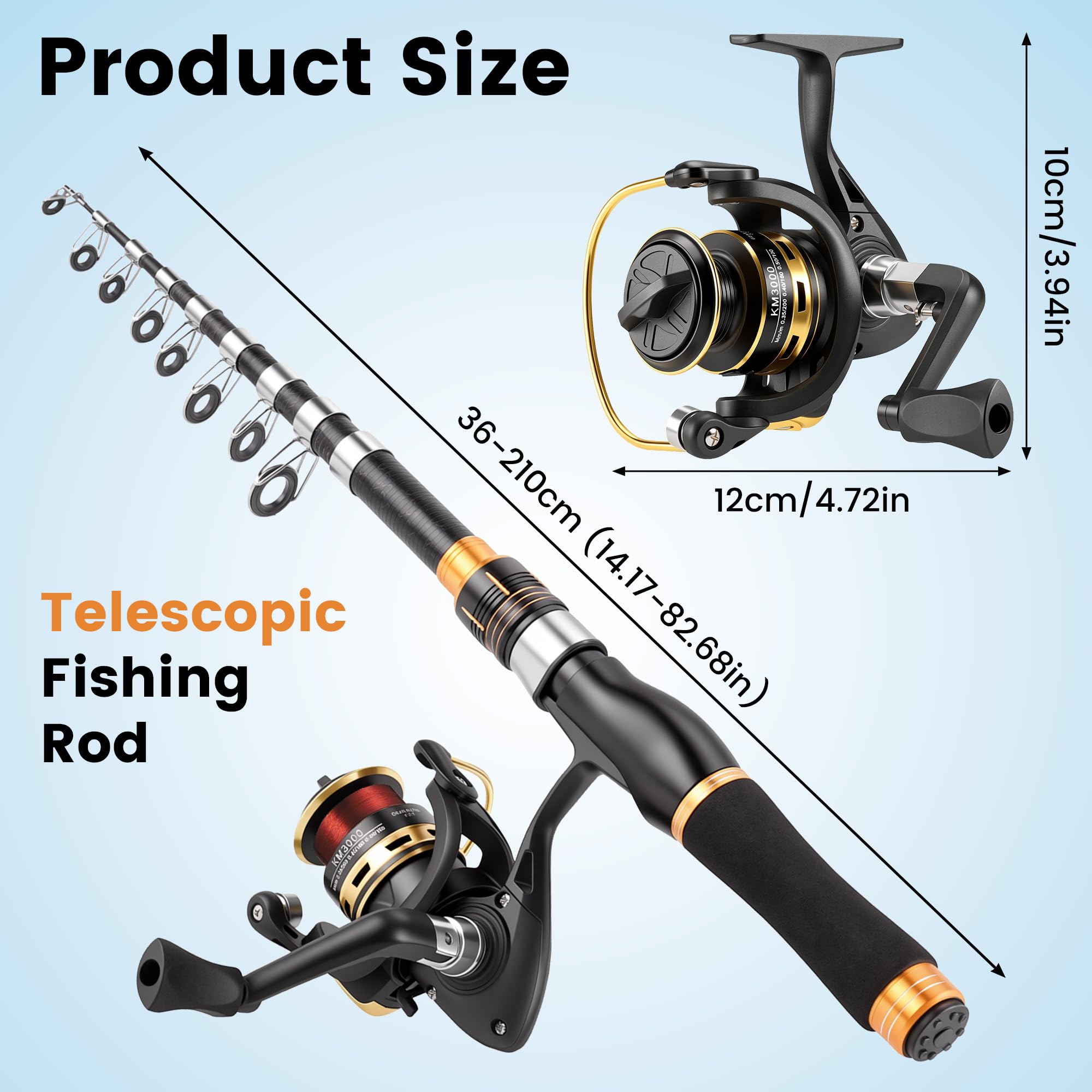 Caña de Pescar para Niños 36-210cm, Caña de Pescar Telescópica con Carrete, Alicates de Pesca, Agarrador de Pescado, Anzuelos y Bolsa, Regalo Ideal para Viajes, Camping y Senderismo Infantil