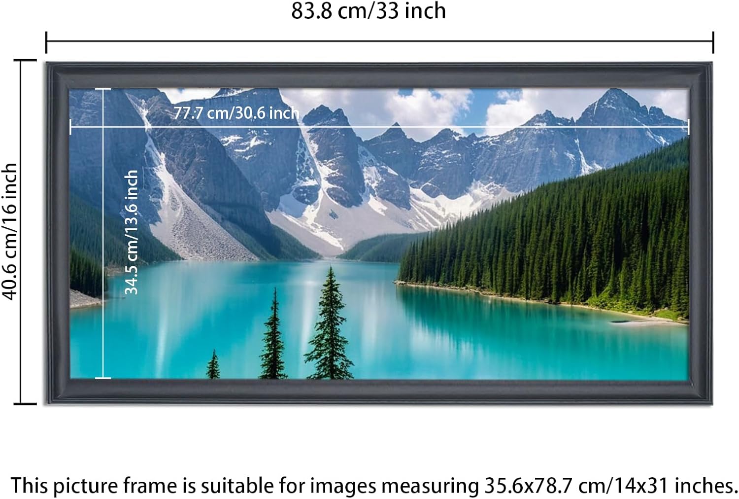 14x31 Picture Frame Black Solid Wood Panoramic Photo Frame 14x31 inch Painting Frame Poster Frame(S23B1431)
