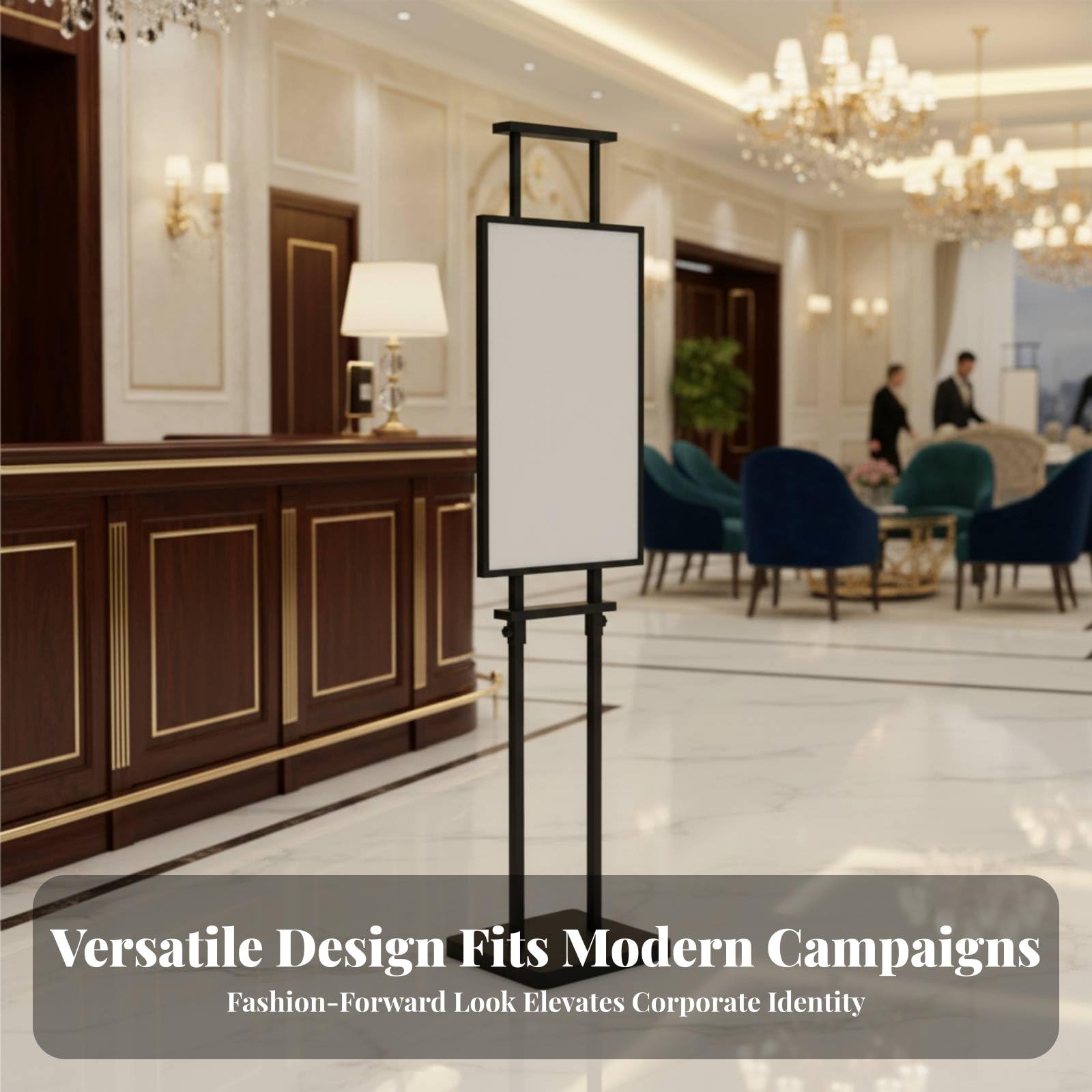 Soporte de Carteles Soporte de Señal Soporte de Póster Porta Carteles Exhibidor de Pie con Estructura Metálica y Base Pesada Altura y Ángulo , Oro 7.5jin Inclinado