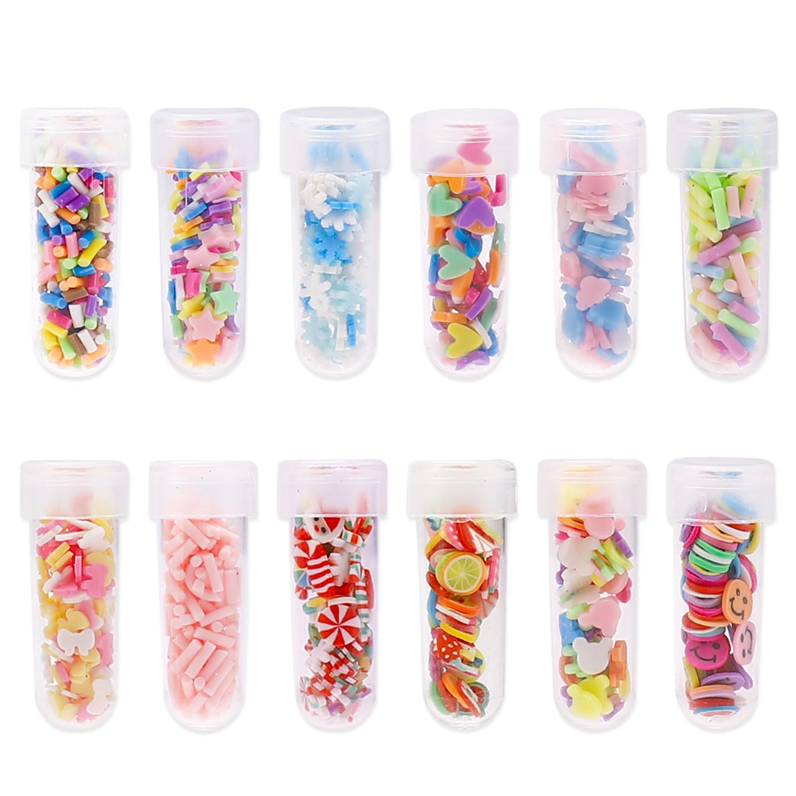 Rnigra 12 Bottles of Colored Clay Slices, Slime Charms, Slime Add Ins for Nail Art DIY Crafts, for Creative Projects Fruit