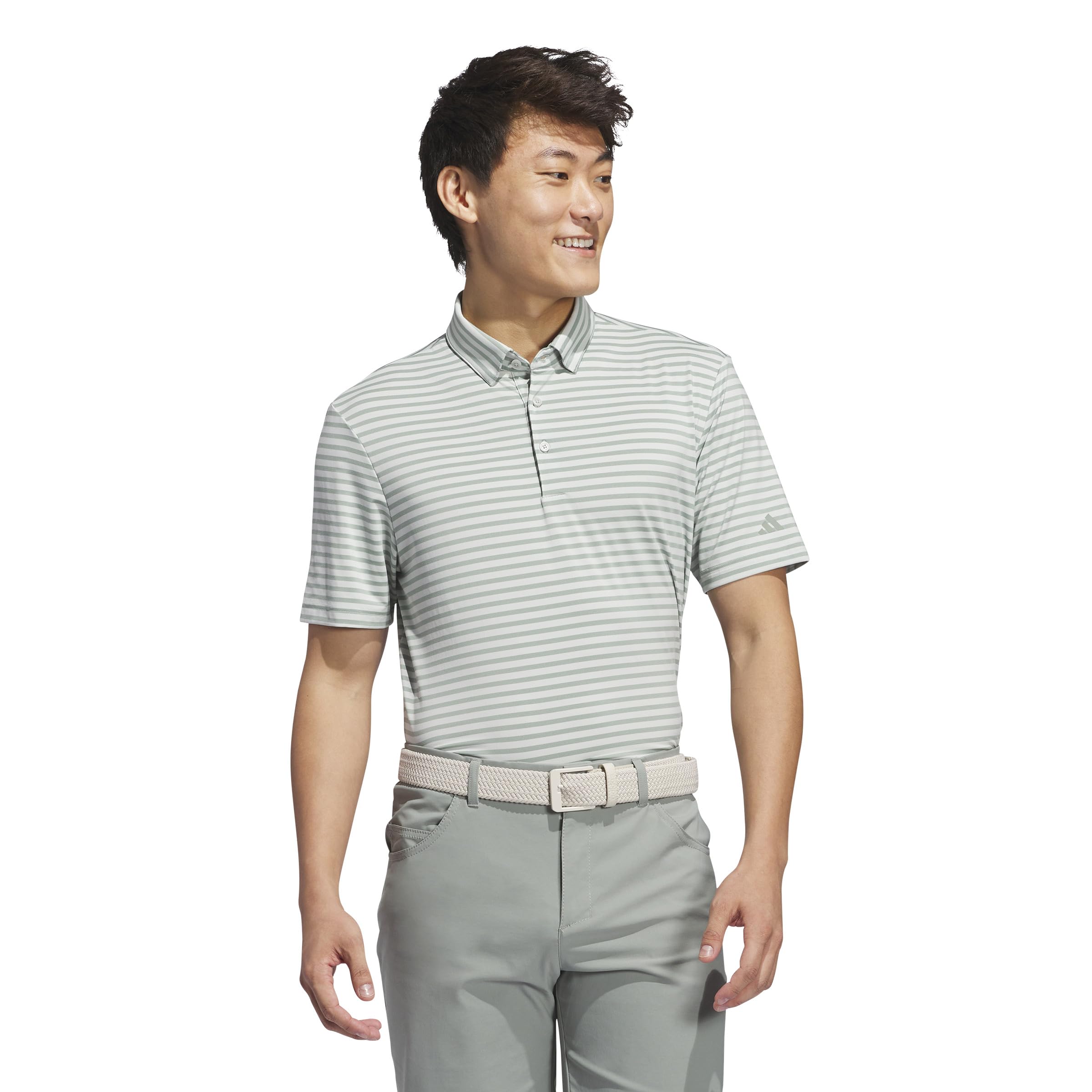 adidas Men's Ultimate365 Stripe Polo Shirt, Silver Green 23/Wonder Silver F23, Medium