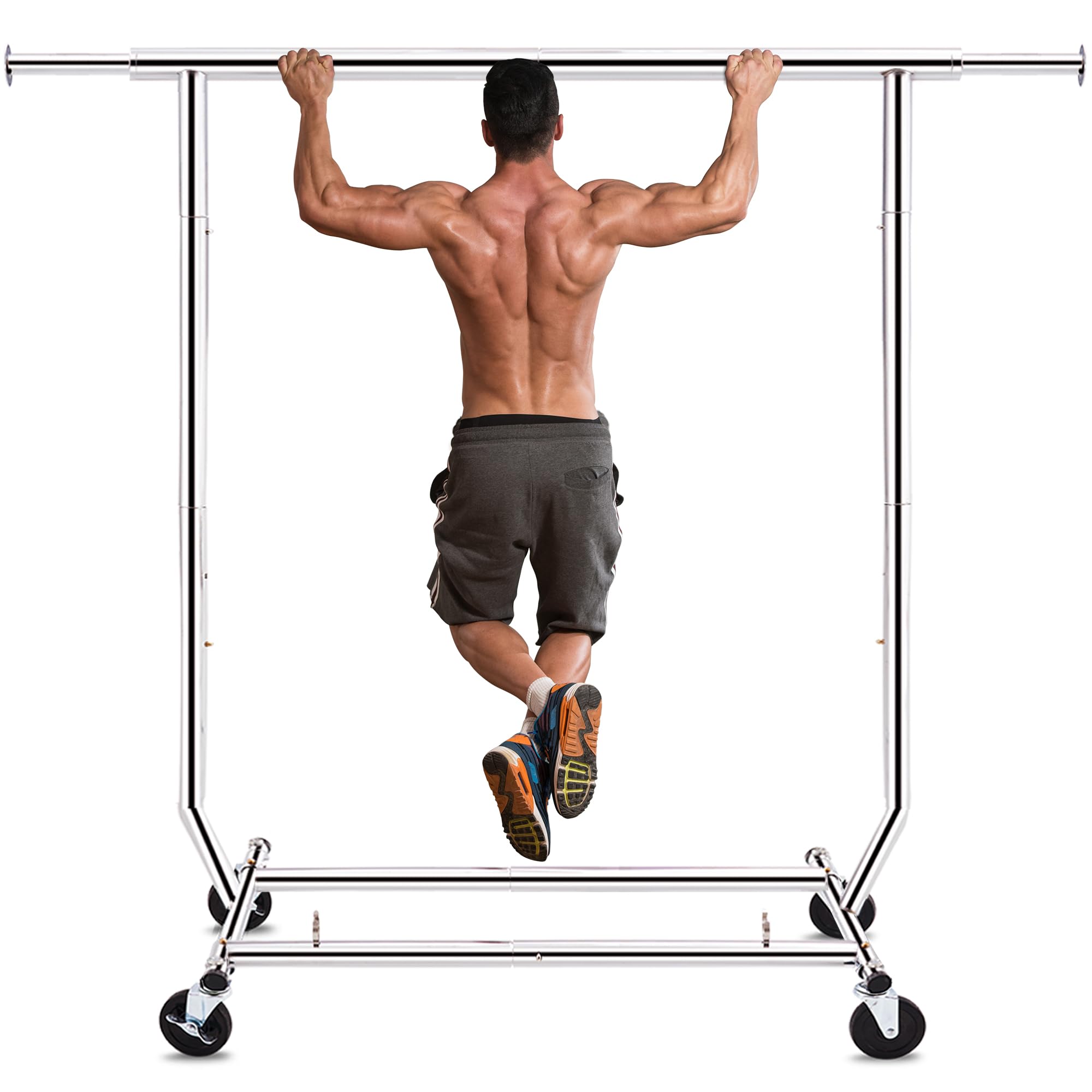 Clothes Rack, Rolling Clothing Racks for Hanging Clothes, Portable Clothes Rack with Lockable Wheels, Commercial Heavy Duty Garment Rack for Bedroom, Living Room, Laundry, Balcony