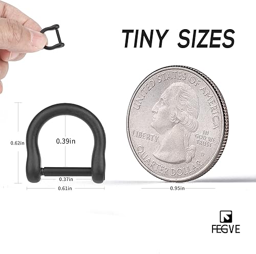 Miniatura 8 de FEGVE Llavero pequeño de titanio con grillete de tornillo, llavero de automóvil resistente y fuerte, mini anillos D de titanio, 12 pulgadas0.472 in