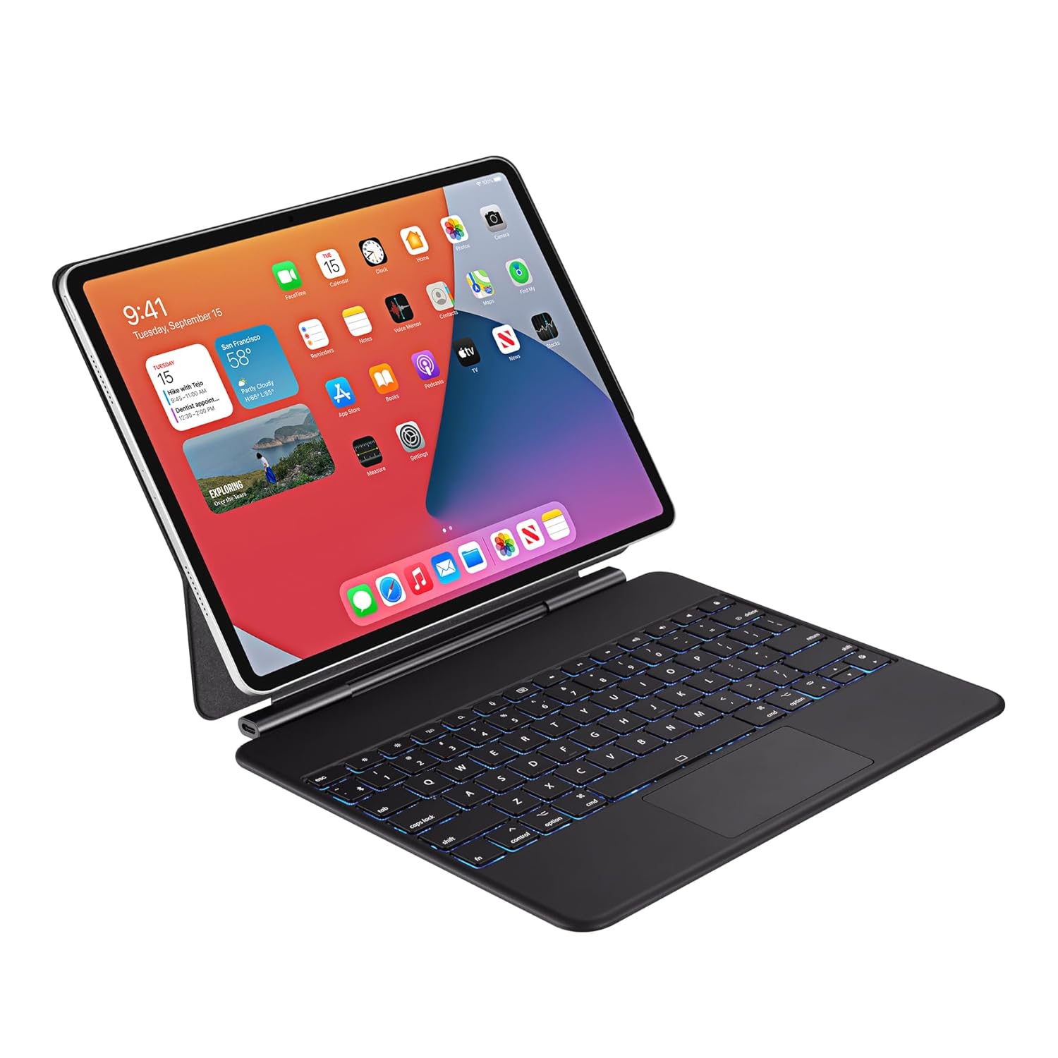Adesso WKB-7020 Bluetooth Keyboard Case for iPad Pro 12.9-inch (3rd, 4th, 5th, 6th Gen) and iPad Air 13-inch (M2/M3), Ultra-Slim Aluminum Design with Magnetic Cover, Scissor-Switch Keys