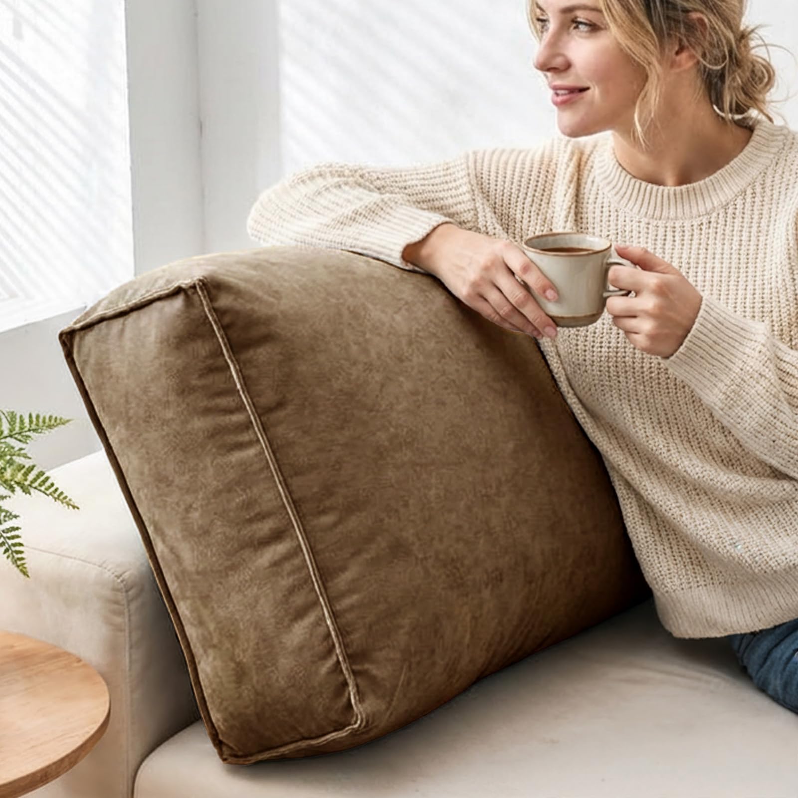 Aocase Lumbar Pillows, Chenille Decorative Cushion, Reading Pillows with Removable Cover, Soft Comfort Lumbar Neck Back Support Pillows for Couch Bed,Camel,60×45×12cm