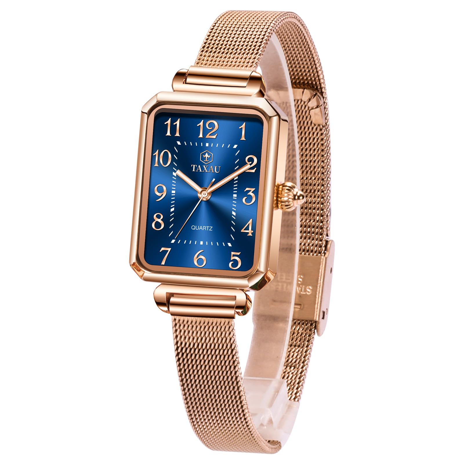 Taxau Armbanduhr Damen Präzision Wasserdicht Quarzuhr Bequem Edelstahl Mesh Armband Rechteckig Damen Uhren Mode Elegante Armband Uhr