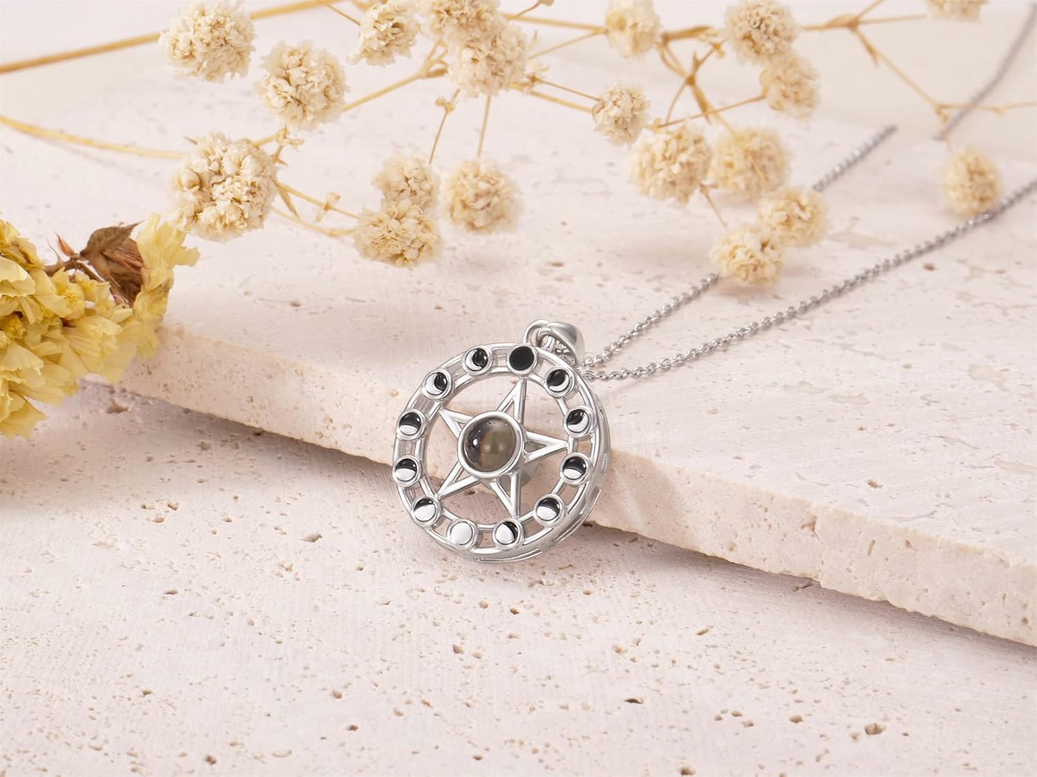 PELOVNY Mothers Day Gifts Pentagram Pentacle Necklace 100 Languages/Abalone Shell/Crystal Sterling Silver I Love You Moon Phase Pendant Jewelry Gift for Women Wife Girlfriend Her