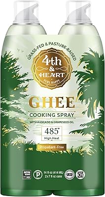 4th & Heart Original Ghee Oil Cooking Spray, 7 Ounce, 2 Pack, Non-Stick High Heat Blend of Grass-fed Ghee, Avocado, and Gr...
